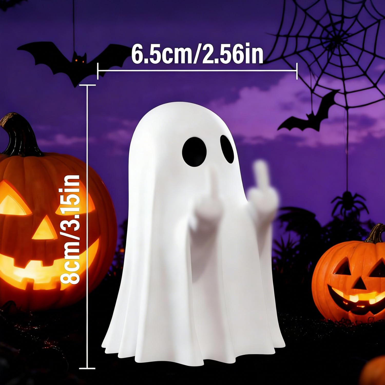 Condition photo showing New/Like New for halloween ghost figurine, spooky resin ghost statue,halloween decor indoor cute finger ghost ornaments, funny coffee table centerpieces, home office decor