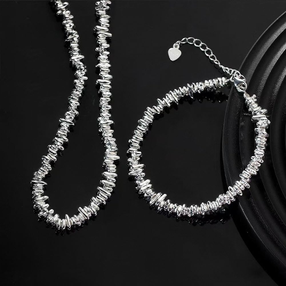 Sterling Silber Elegante Halskette für Frauen unregelmäßige Funkelnde Diamant geschnittene Halsketten Infinity Charm Halslet Schmuck Geschenke Nickelfrei 17 Zoll