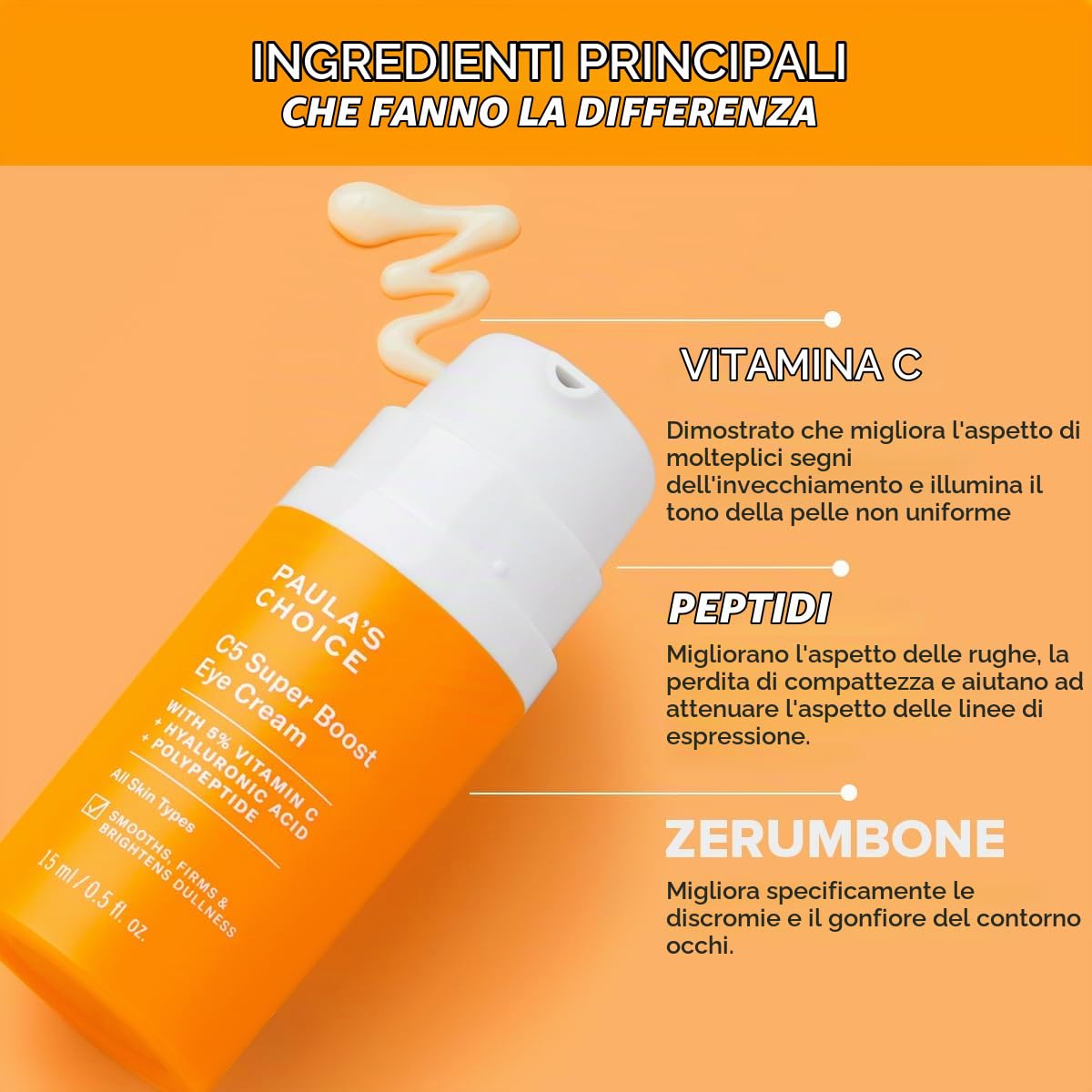 Paula's Choice C5 Super Boost Crema Contorno Occhi con Vitamina C, 15 ml | Crema Occhi Leggera i Nutriente - Illumina & Riduce Linee Sottili - per Occhiaie e Borse Sotto Gli Occhi - con Peptidi
