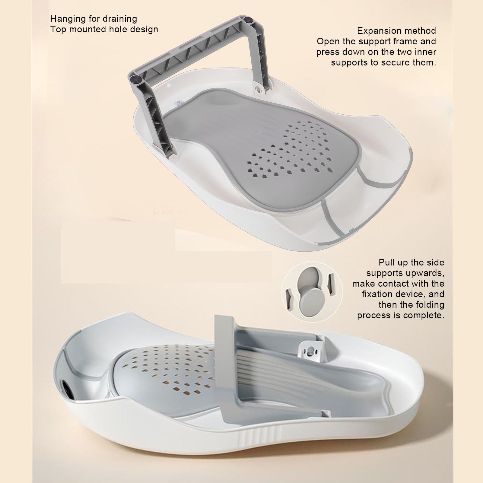 FTVOGUE Supporto per Bagnetto, Materiale Ergonomico TPE PP, Supporto Portatile per Neonati per Neonati 6 Mesi, Ideale per la Sicurezza e il Comfort del Bagnetto (GRAY)