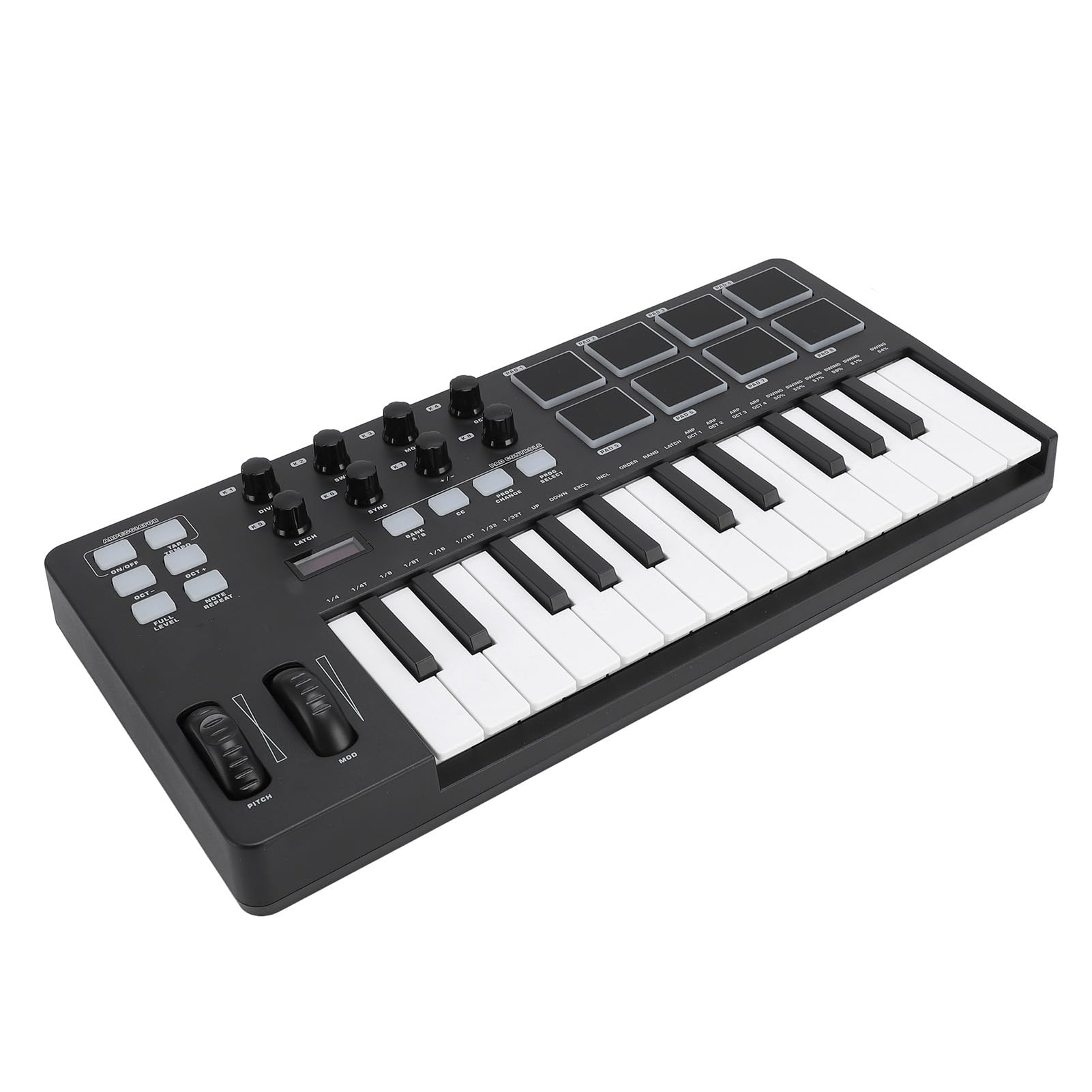KIMISS Controlador de Teclado MIDI USB 25 Teclas con 8 Pads Retroiluminados, Arpegiador e Integración - Producción Musical