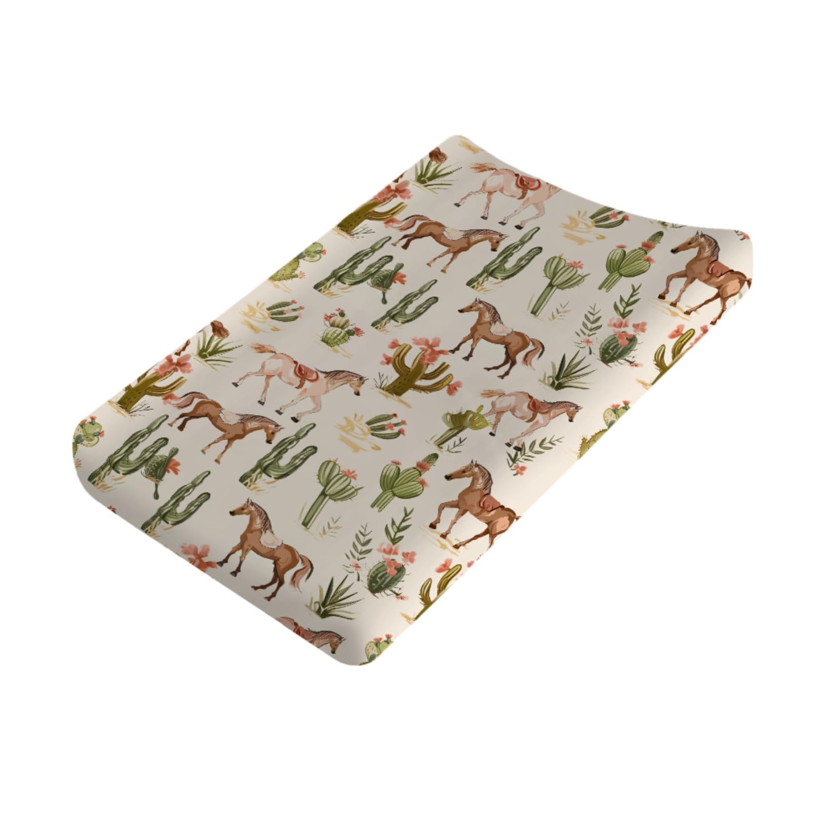 Watercolor Horse Pattern Baby Changing Pad Covers,Cactus Unisex Diaper Change Table Covers for Nursery Boys Girls,Comfortable Breathable Changing Tables Sheets Mats Fit 32