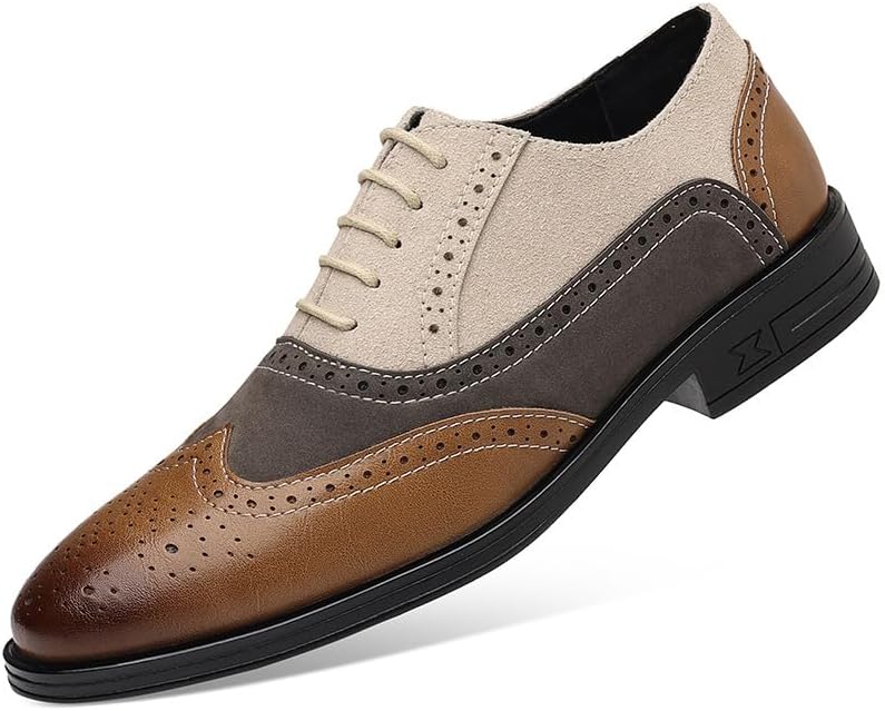 Men's Formal Suede Wingtip Oxford - Lace Up Dress Shoes for Meetings Casual Outings