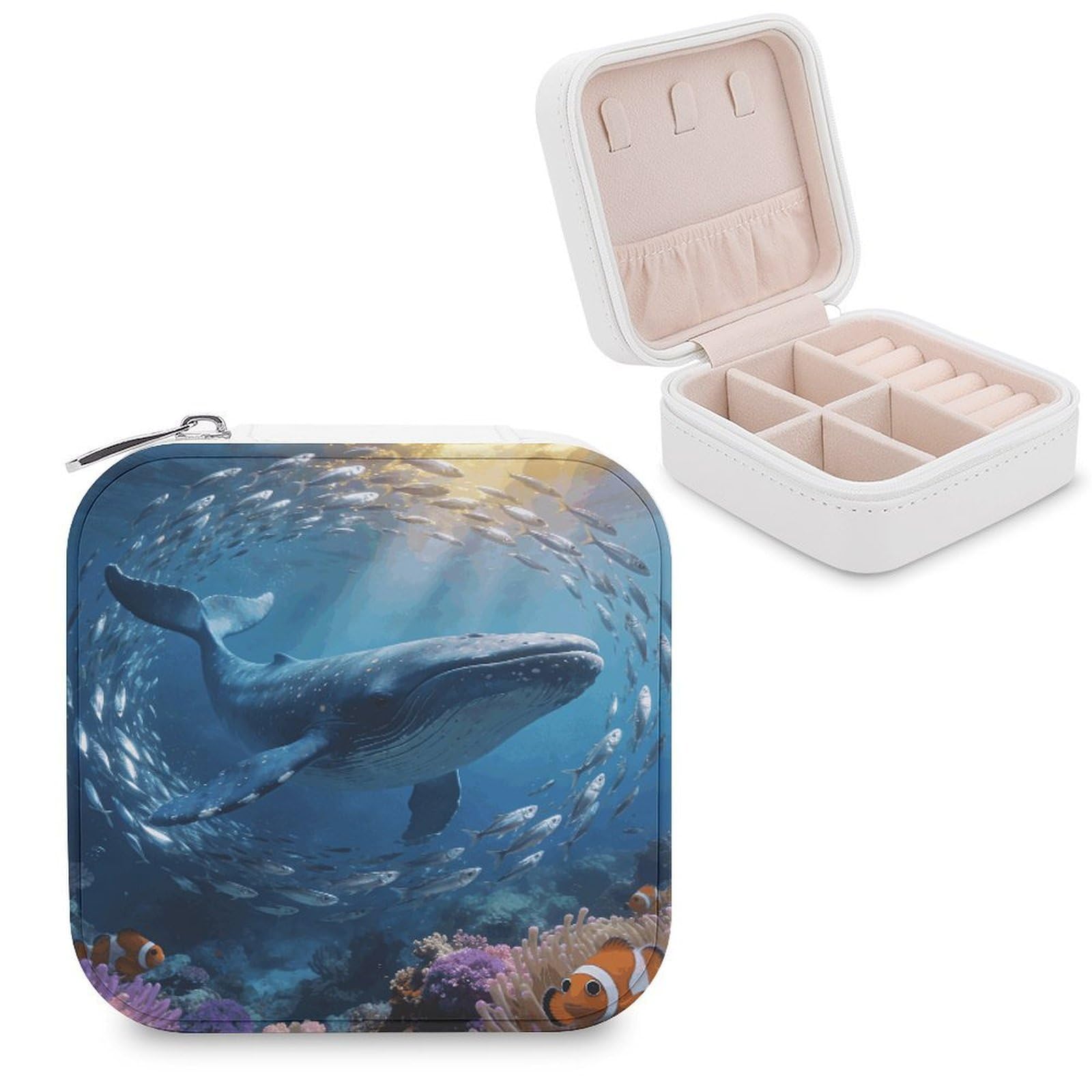LZQPOEAS Ocean Themed Jewelry Box, PU Patterned Storage Case, Portable Travel Jewelry Organizer Box for Storing Rings, Pendants, Earrings, Necklaces, And Women's Specialized