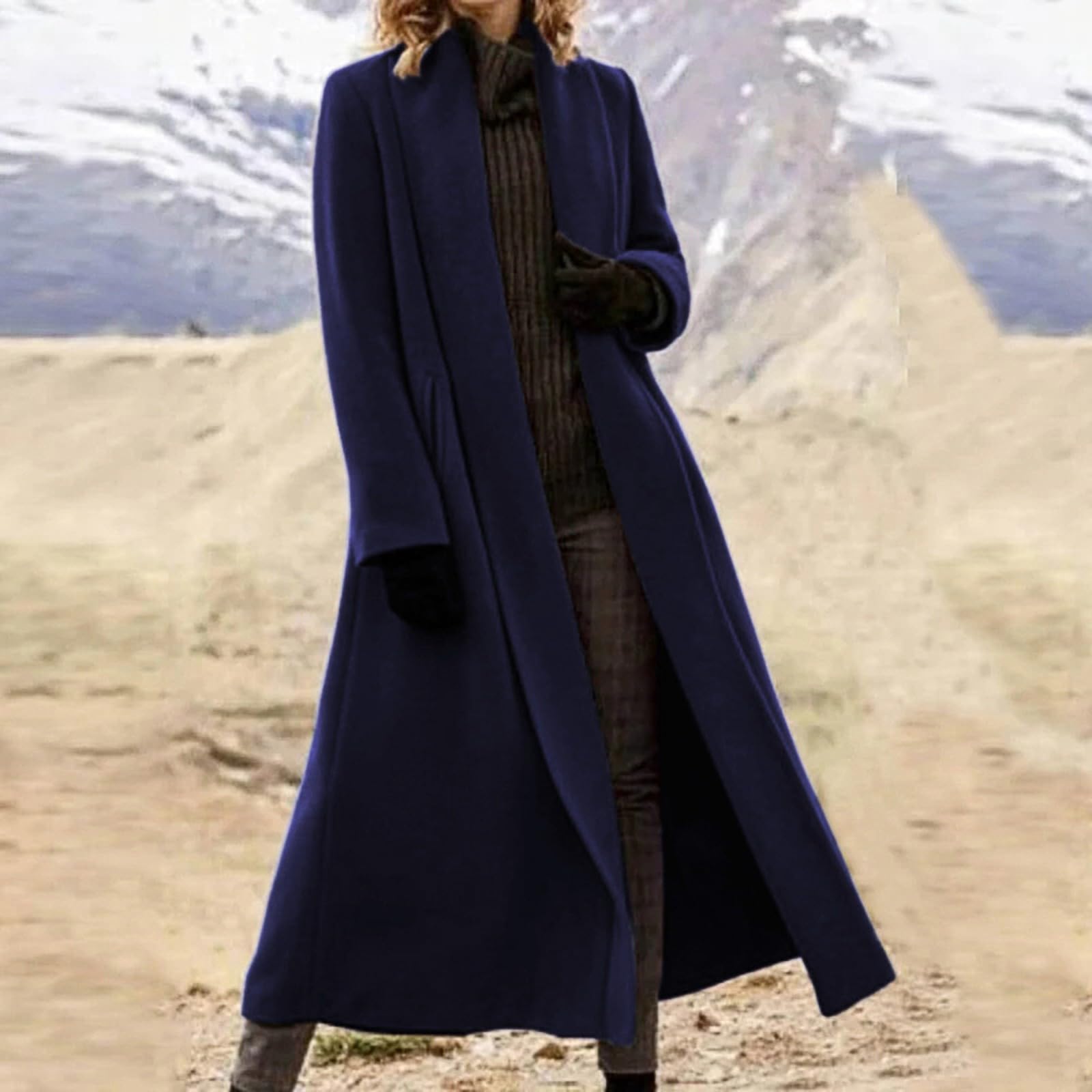 Generisch Wintermantel Damen Lang Wollmantel Damen Winter Mantel Frauen Winterjacke Warm Übergangsjacke Elegant Trenchcoat Große Größen Cardigan Dicke Wolle Jacke Mit Schalkragen Wintercoat