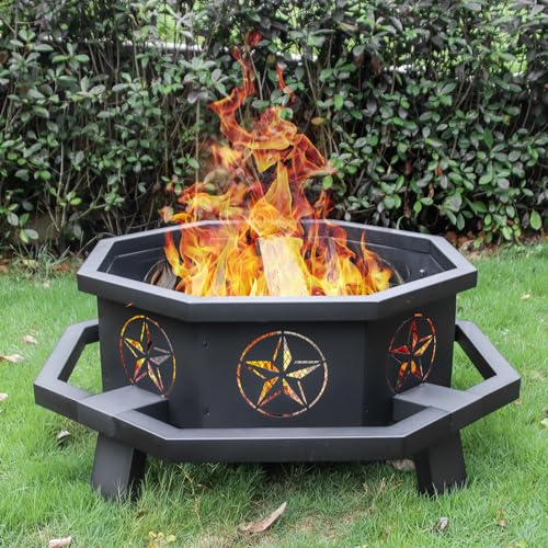 43 Inch Octagonal Fire Pit,Outdoor Fire Pit,Wood Burning Firepit for Bonfire, Firepits for...