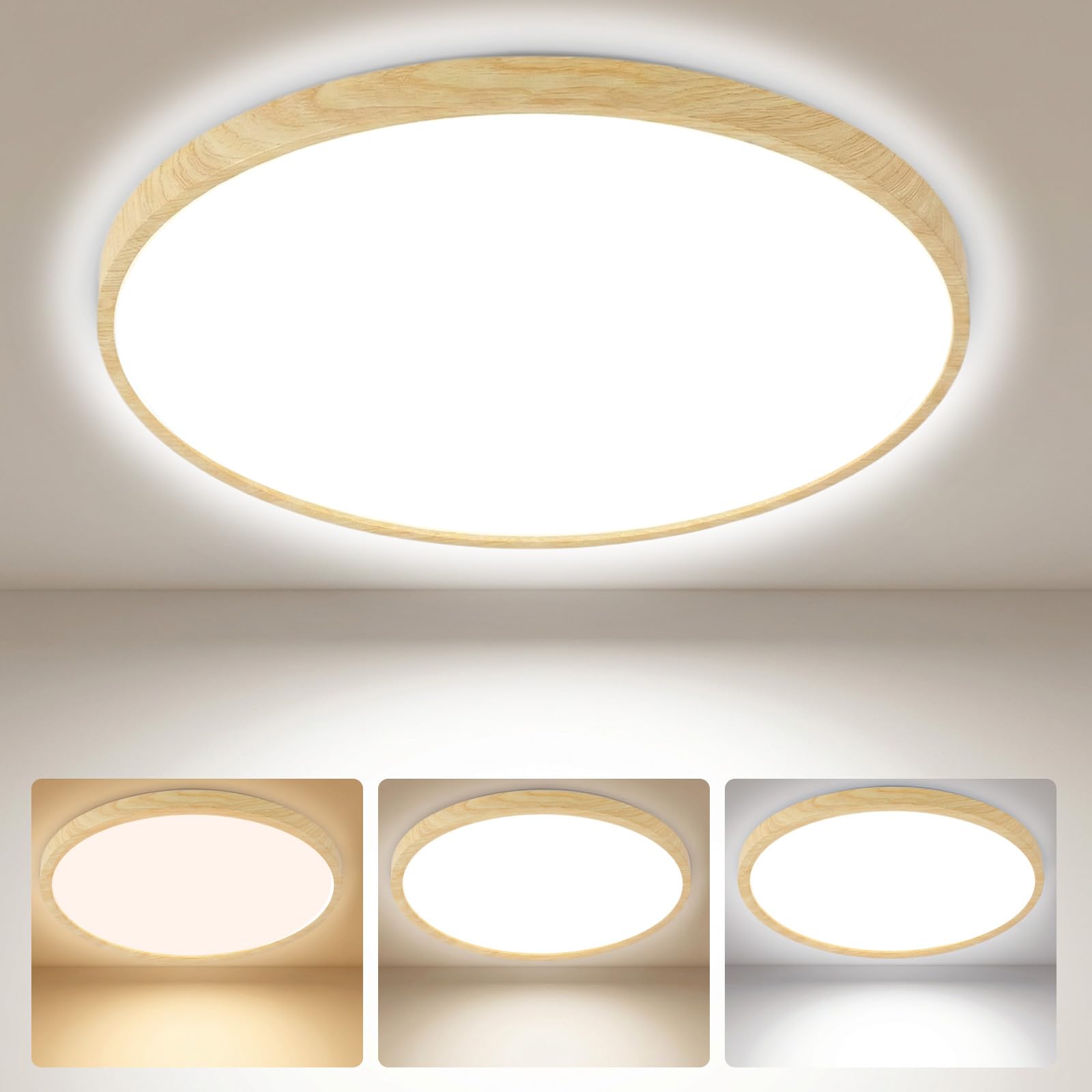 40CM LED Ceiling Light 32W 3600LM 3CCT IP54 Bathroom light Wood Grain 1Pack