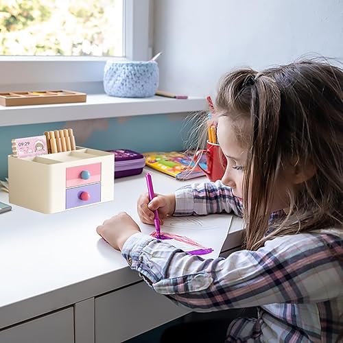 Miniatura 3 de Organizador estacionario de escritorio de 7 rejillas con cajón, organizador de mesa de plástico multifuncional y soporte para bolígrafos para la