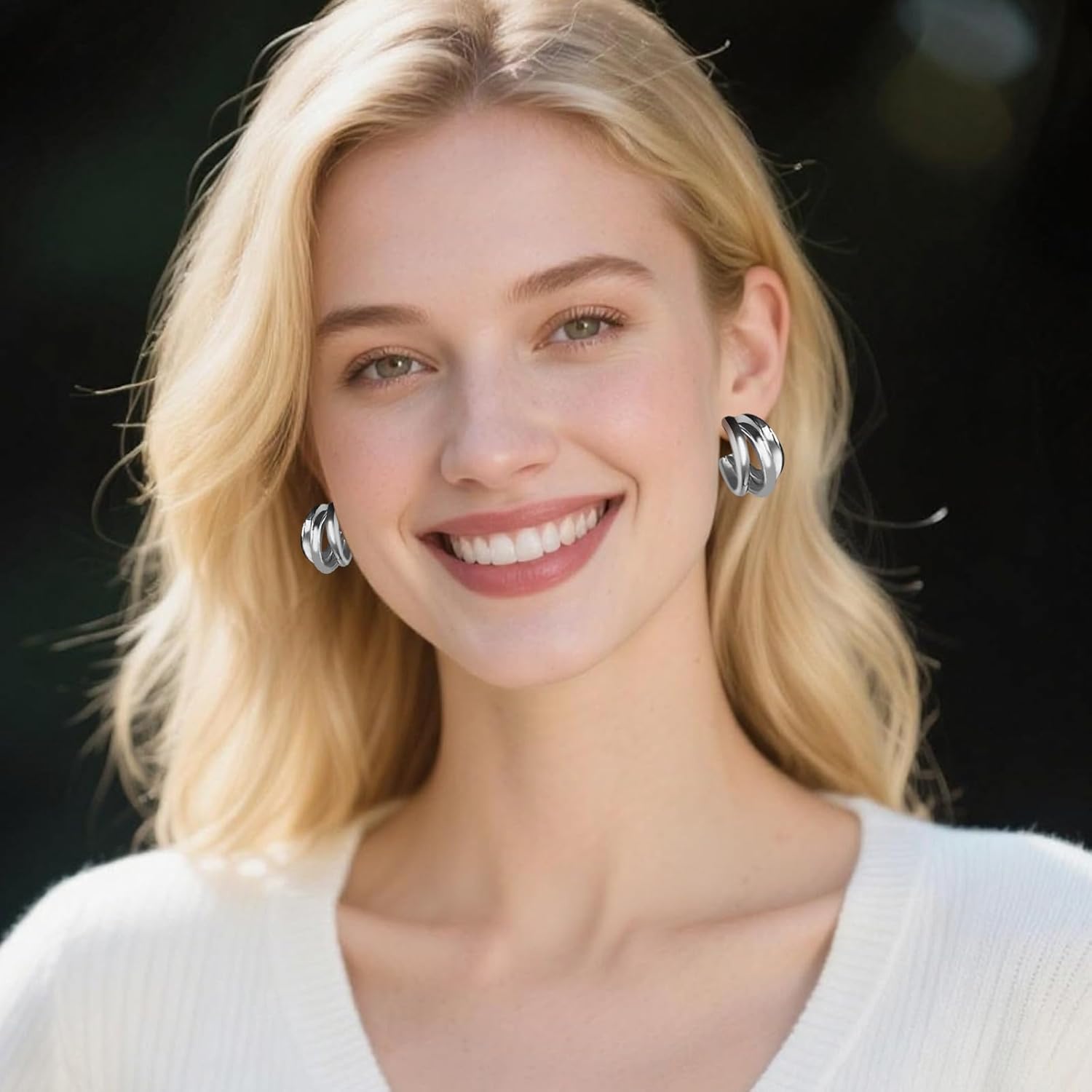 18K Gold Plated Triple Hoop Earrings for Women, Lightweight Hypoallergenic Layered Gold & Silver Huggie Earrings, Trendy Minimalist Hoops for Daily Commute, Versatile & Ideal for Gifting - Image 5