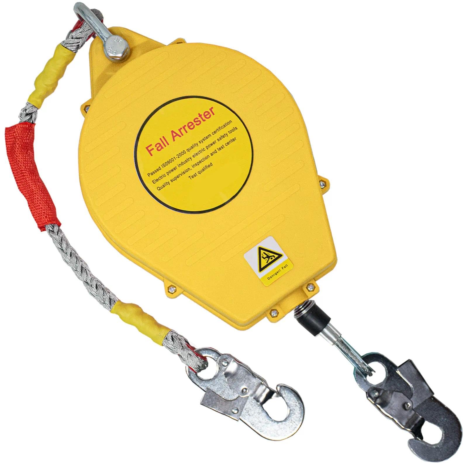 Imbracatura di Sicurezza Anticaduta Tetto, 150 kg Dispositivo Anticaduta Retrattile Certificato 3-20 mt, Dispositivo Sicurezza Anticaduta Tetto Verde/Giallo Lavoro Aereo(Giallo,5 Metri)