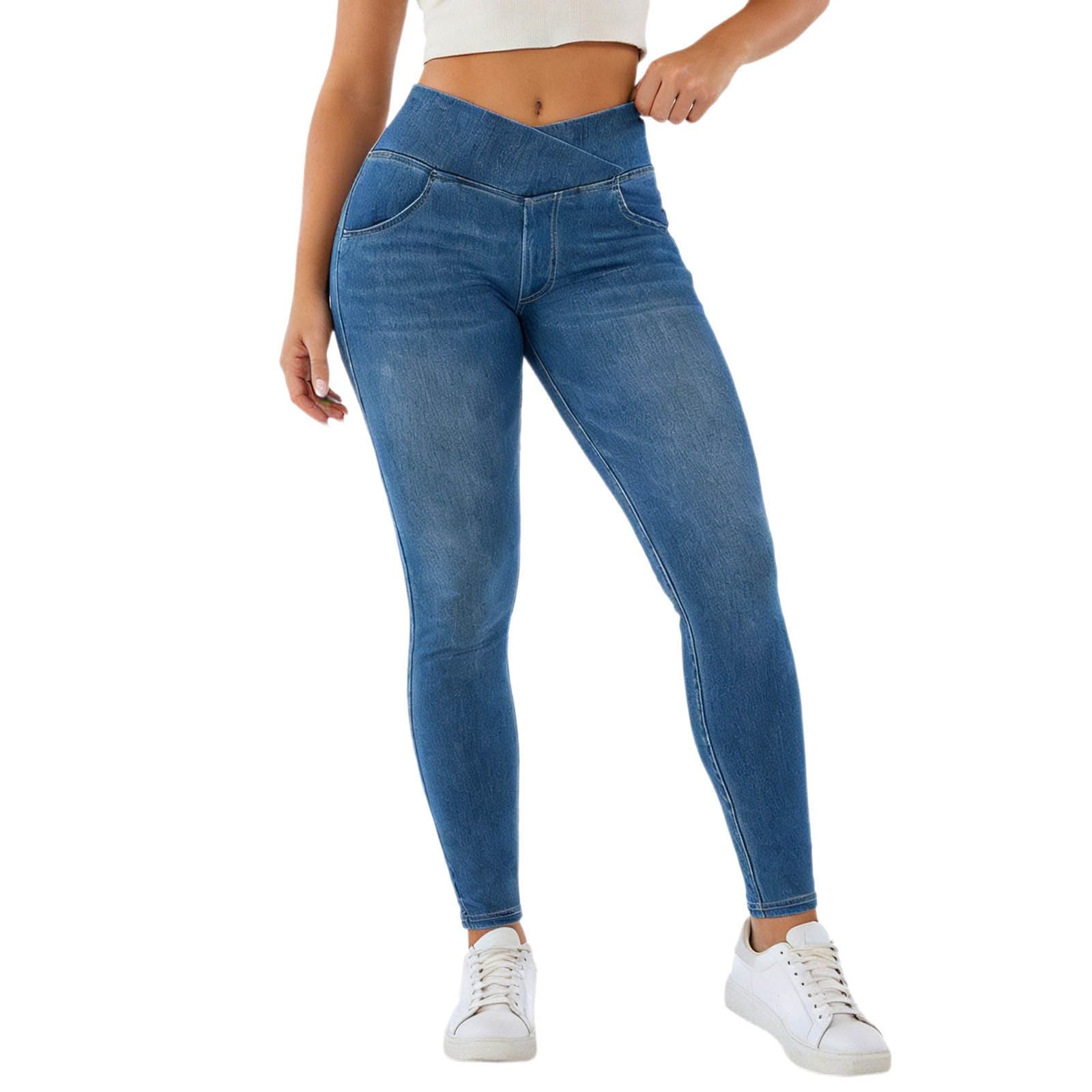 Jeggings mujer V crossover con control de vientre y efecto moldeador para diario 7