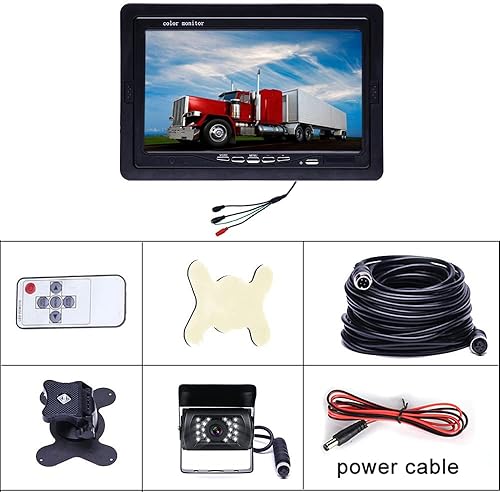 Miniatura 7 de Hikity Cámara de respaldo con kit de monitor, impermeable, 18 IR LED visión nocturna reversa + monitor de visión trasera de 7 pulgadas, sistema de