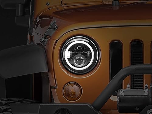 Miniatura 2 de Axial Faros delanteros LED Halo con señales direccionales DRL y ámbar; carcasa negra; lente transparente compatible con Jeep Wrangler TJ y JK 97-18