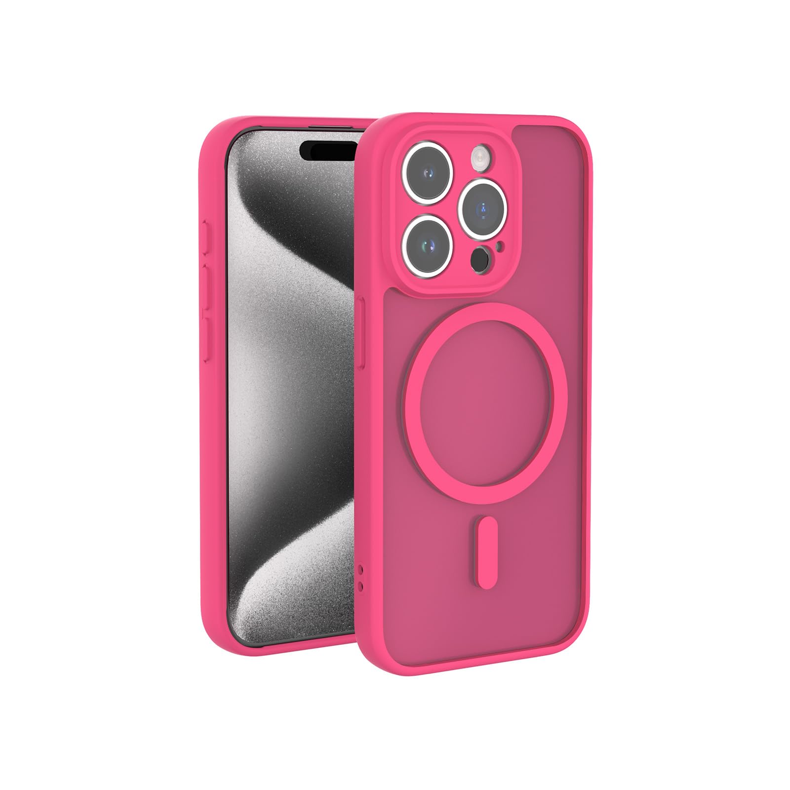 Coque iPhone 15 Pro rose vif transparente protection MagSafe 6.1 - 8