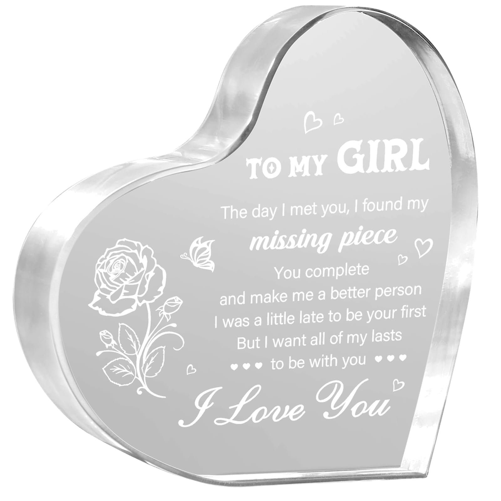 Gifts for Girlfriend, Girlfriend Christmas Gift Ideas, To My Girl Heart Shaped Acrylic Block, I Love You Presents for Her, Valentines Day Birthday Present for Her GF Wife