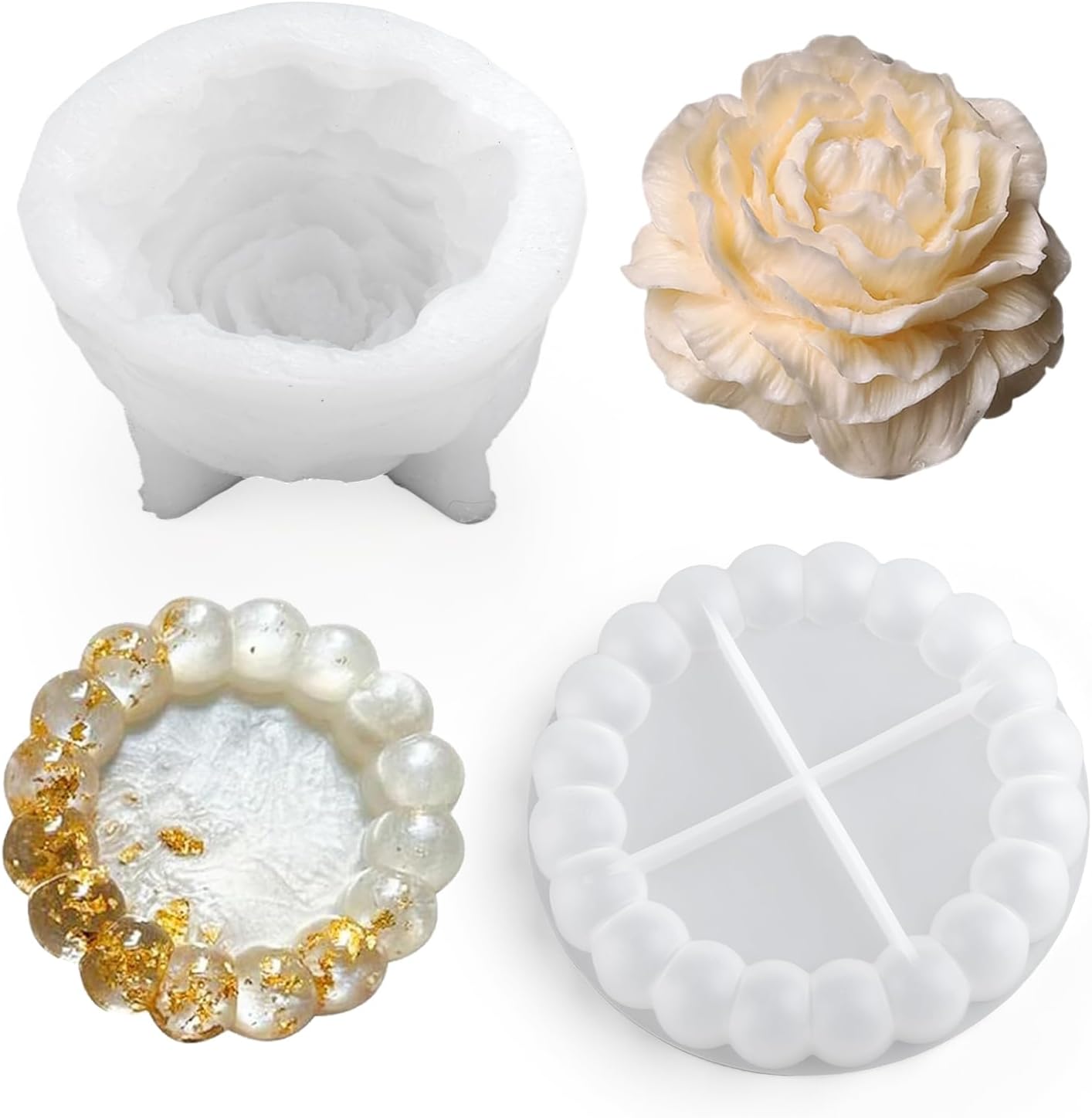 2Pcs Candle Moulds, Peony Flower Mould Bubble Tray Molds for Epoxy Resin Casting DIY Crafts Scented Candle Soap Coaster Gifts