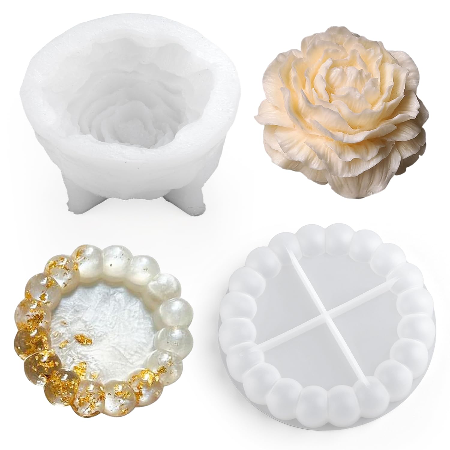 Waitamo 2Pcs Epoxidharz Formen, Pfingstrose Gießformen Silikon Blasenablage Epoxidharz Silikonformen Für Gießereihandwerk Duftend Kerze Seife Untersetzer Geschenke