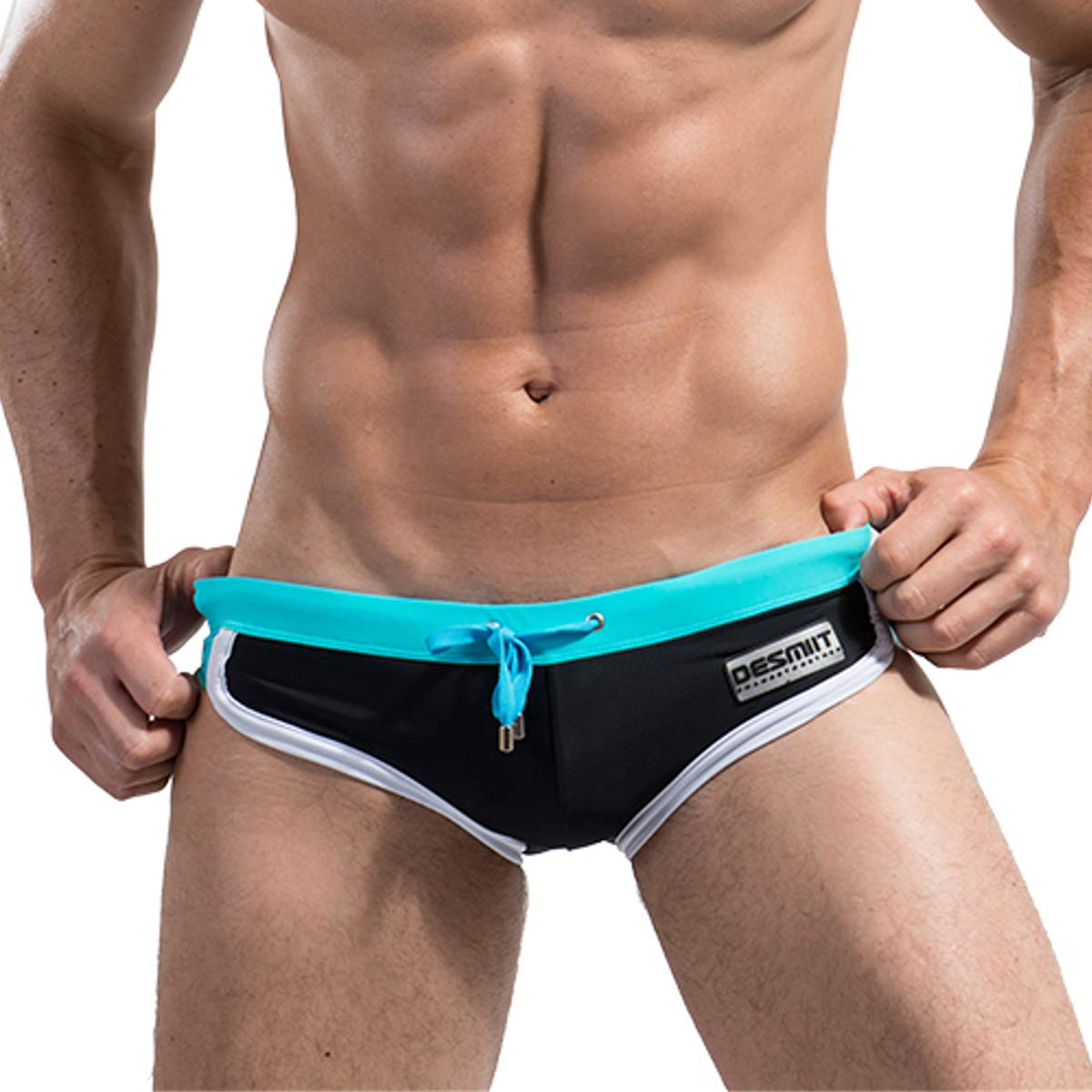 DESMIIT Men Fashion Low-Waist Sexy Swimwear Beach Surf Solid Triangle Bikini Trunks M-XL Black