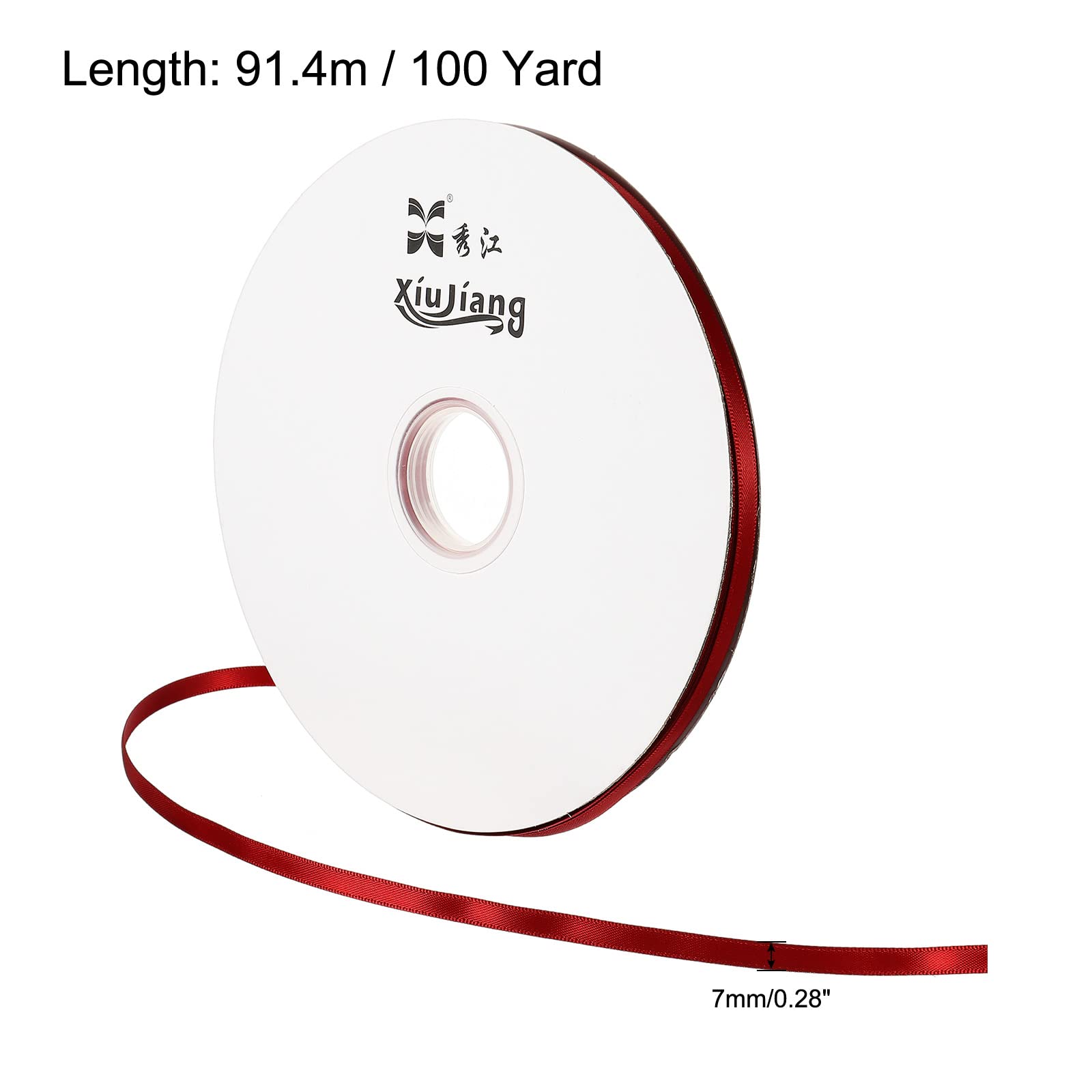 PATIKIL 0.28 Inch Wide 100 Yards Satin Ribbon, Double Face Solid Crafts Roll for Party Home DIY Wrapping Decoration Wine Red - Image 2