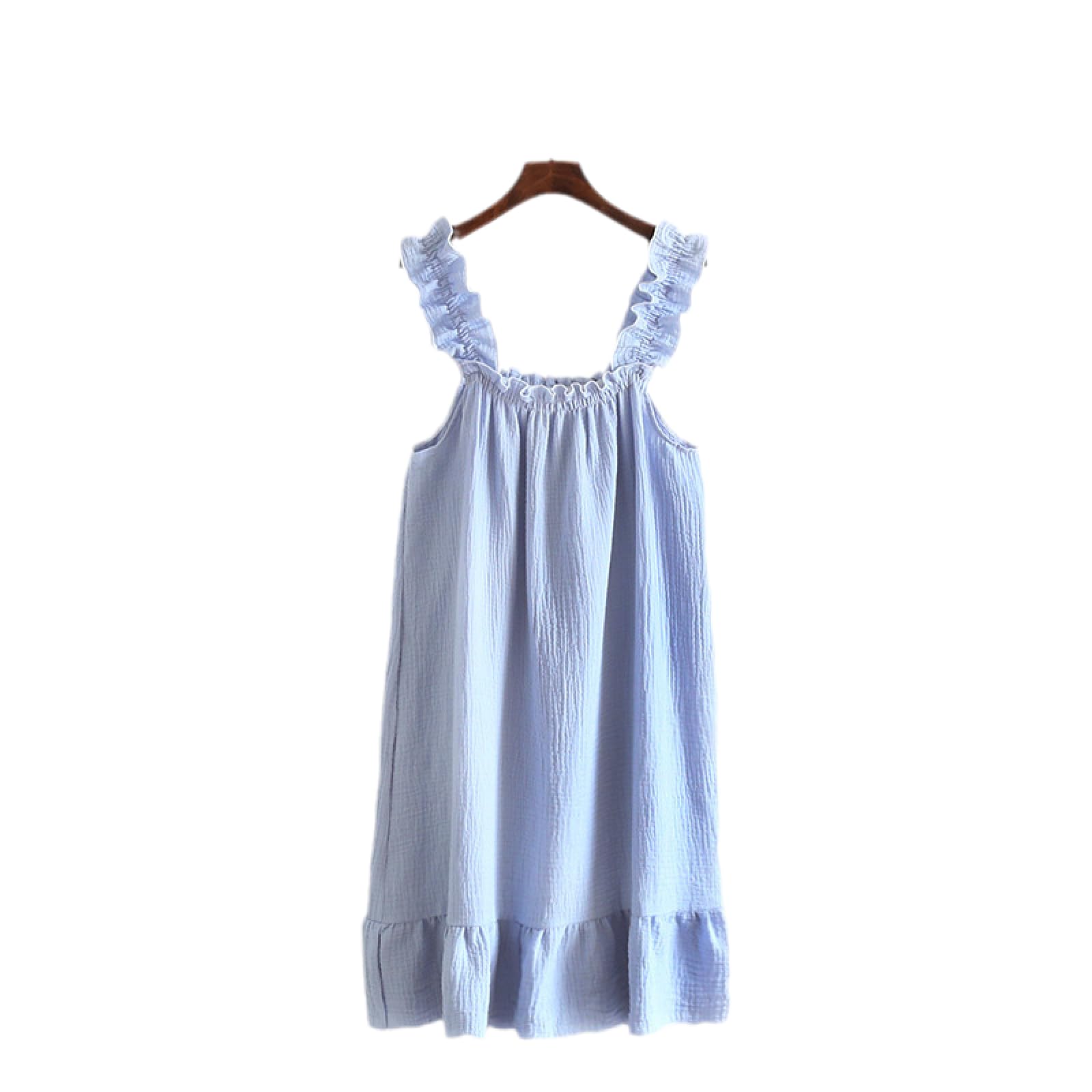 OLEETS Damen Nachthemden - Nachthemd Lose Sommer Baumwolle Süße Lange Hause Kleid Mid-Länge Sling Nachthemd Sexy Hause Kleidung Lässig Bequeme Einfache Pyjama