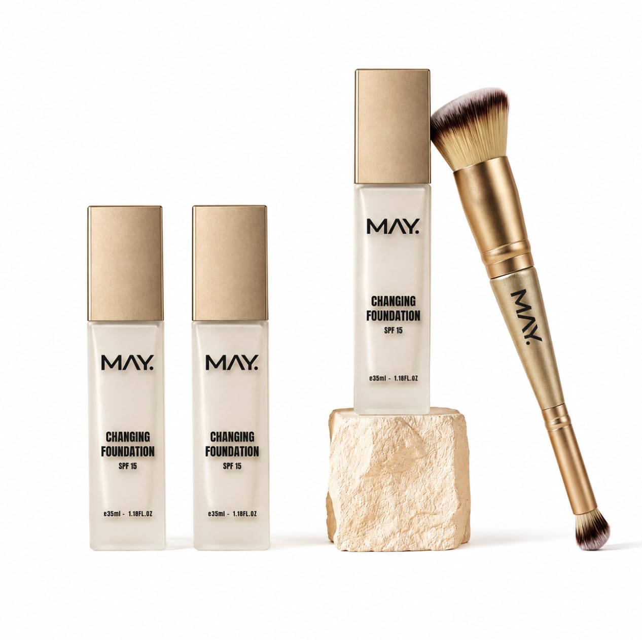 MAY. Changing Foundation SPF 15, Pro Foundation Set, 3x 39ml mit 2in1 Make-Up & Konturbürste