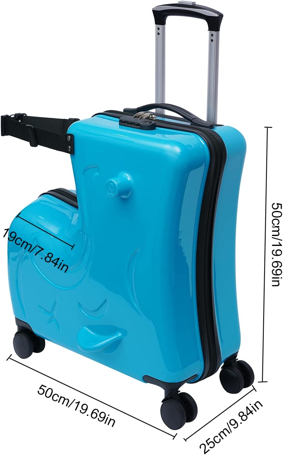 review LOYALHEARTDY 20 Inch Children's Ride On Trolley Luggage Portable Kid Luggage Universal Wheel Luggage Carry On Luggage Children Travel Rideable Funny Suitcase Kid Gift, Blue