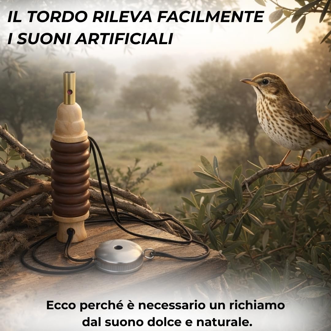 Richiamo Tordo Manuale – Fischietto a Bocca con 2 Suoni Naturali per Osservazione Fauna e Interazione con Uccelli | Richiamo Tradizionale che Imita il Canto Naturale del Tordo con Cordino e Istruzioni