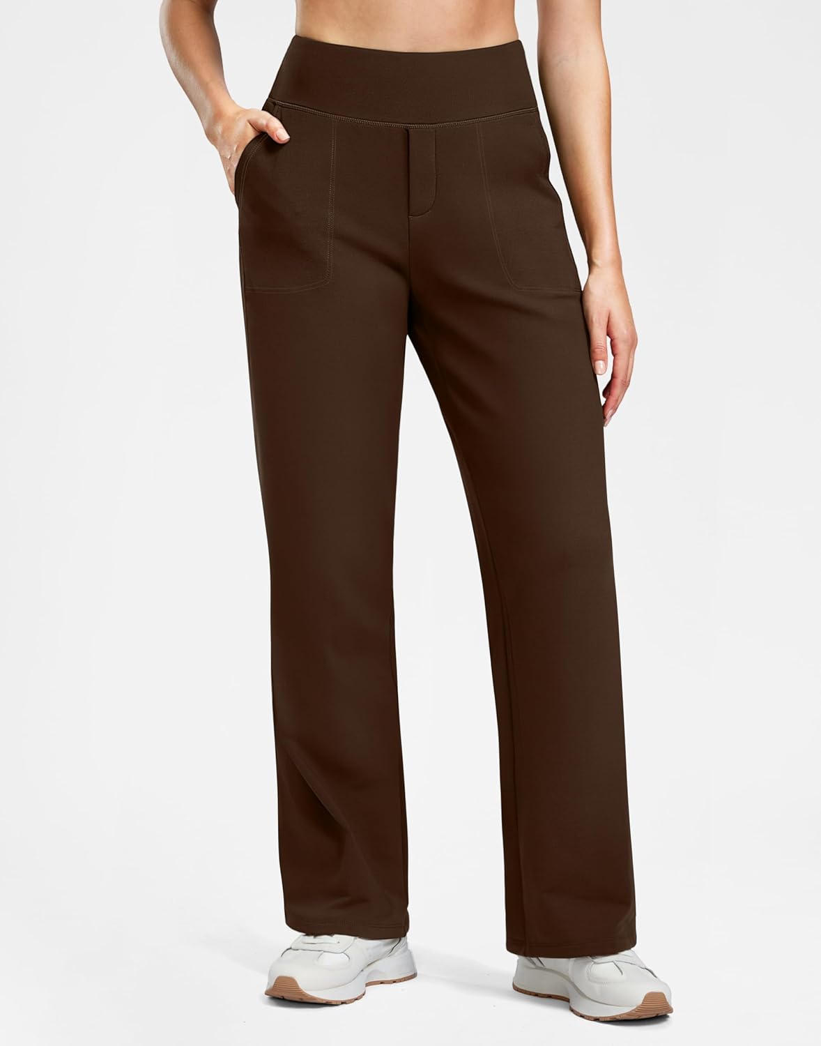 Soothfeel Fleece Lined Pants Women 29"/31"/33" High Waisted Wide Leg Sweatpants with Pocket Winter Warm Work Yoga Dress Pants - Image 5