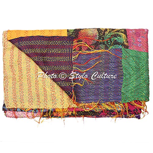 Indian Sari Scarf Patchwork Reversible Kantha Stole Printed Vintage Shawl Scarf3
