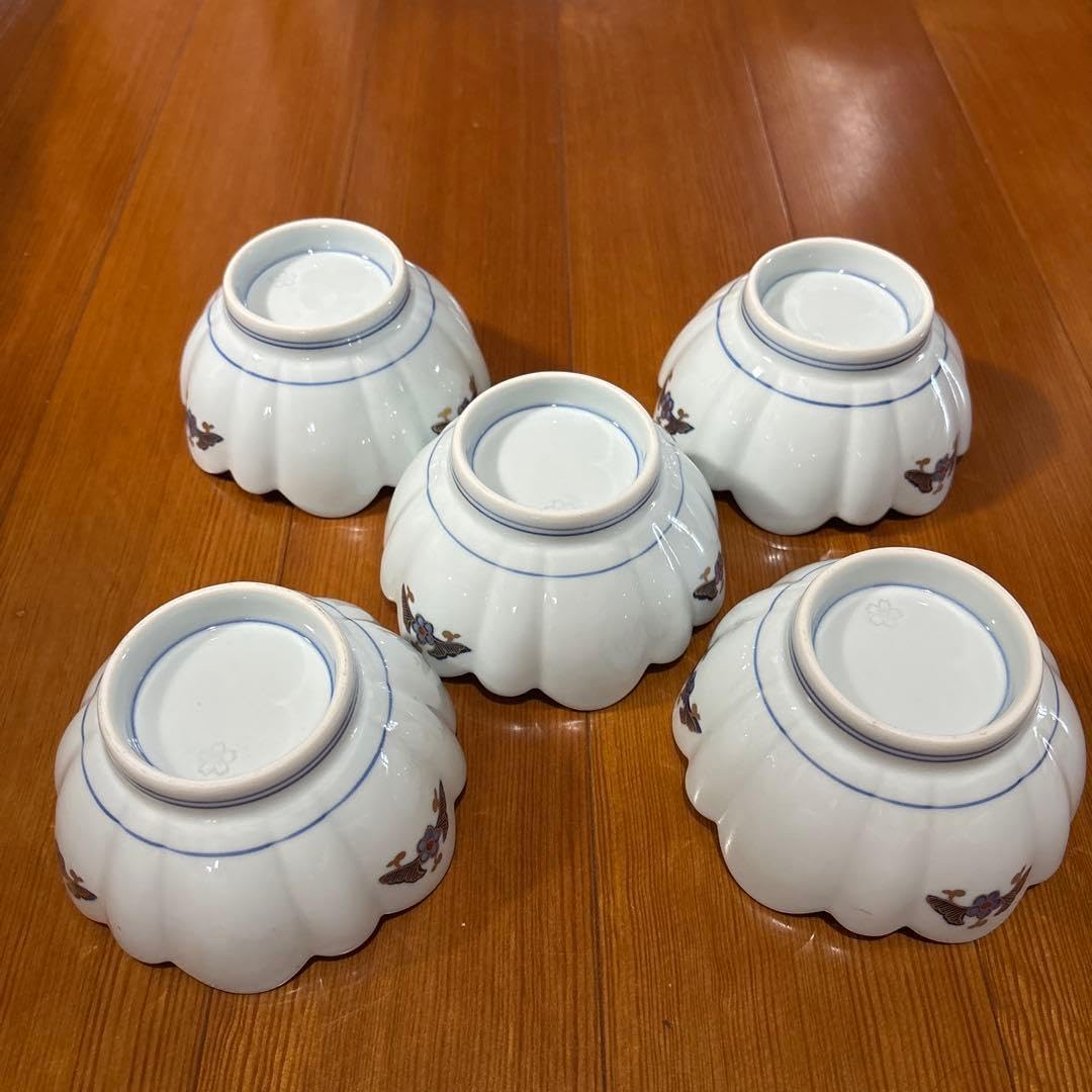 高級美術 有田焼 菊割皿 5枚金彩立花 深小鉢揃 古伊万里 染