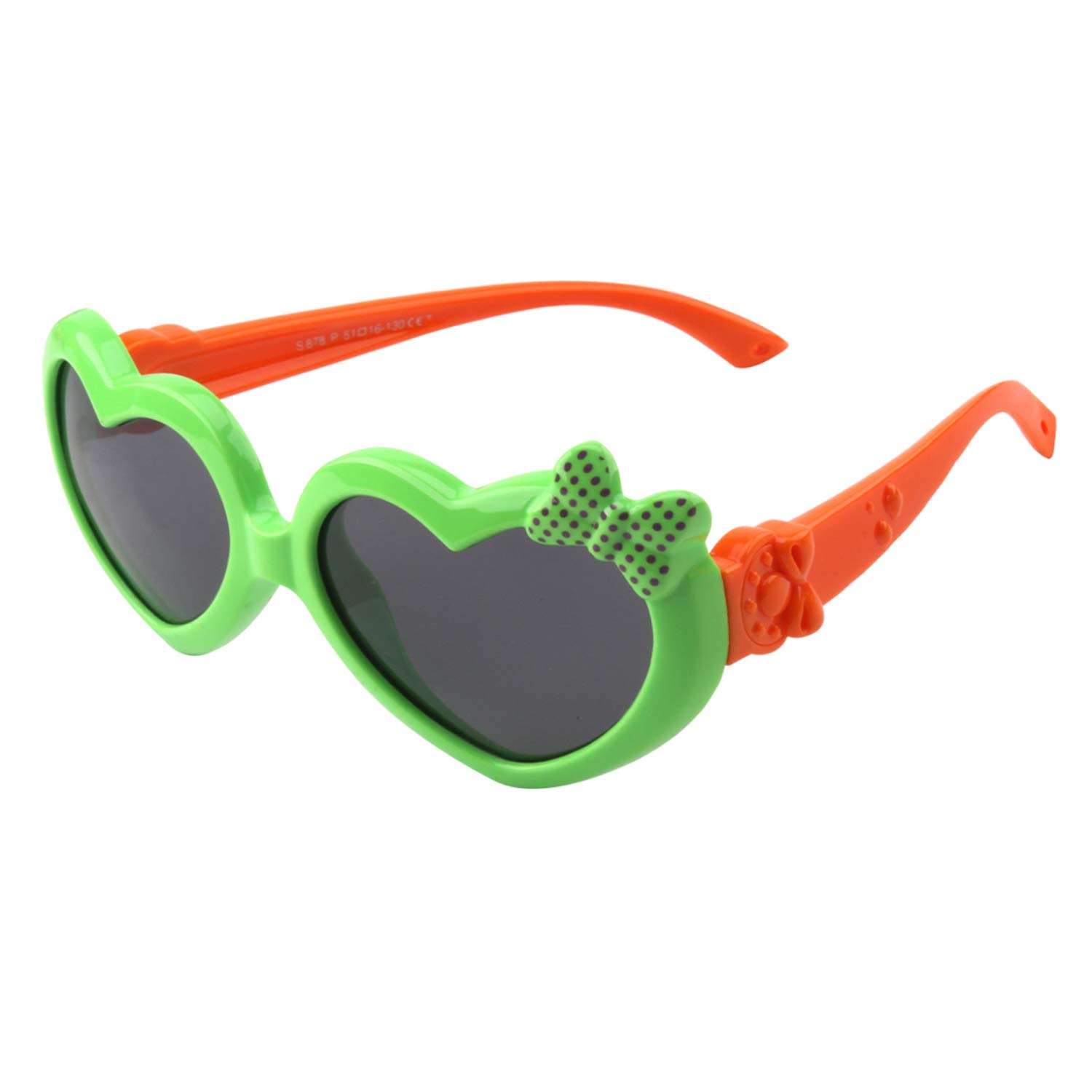 CGIDSoft Rubber Kids Cute Heart shaped Polarized Sunglasses Flexible Frame 100% UV400 Protection for Children Boys and Girls Age 3-10