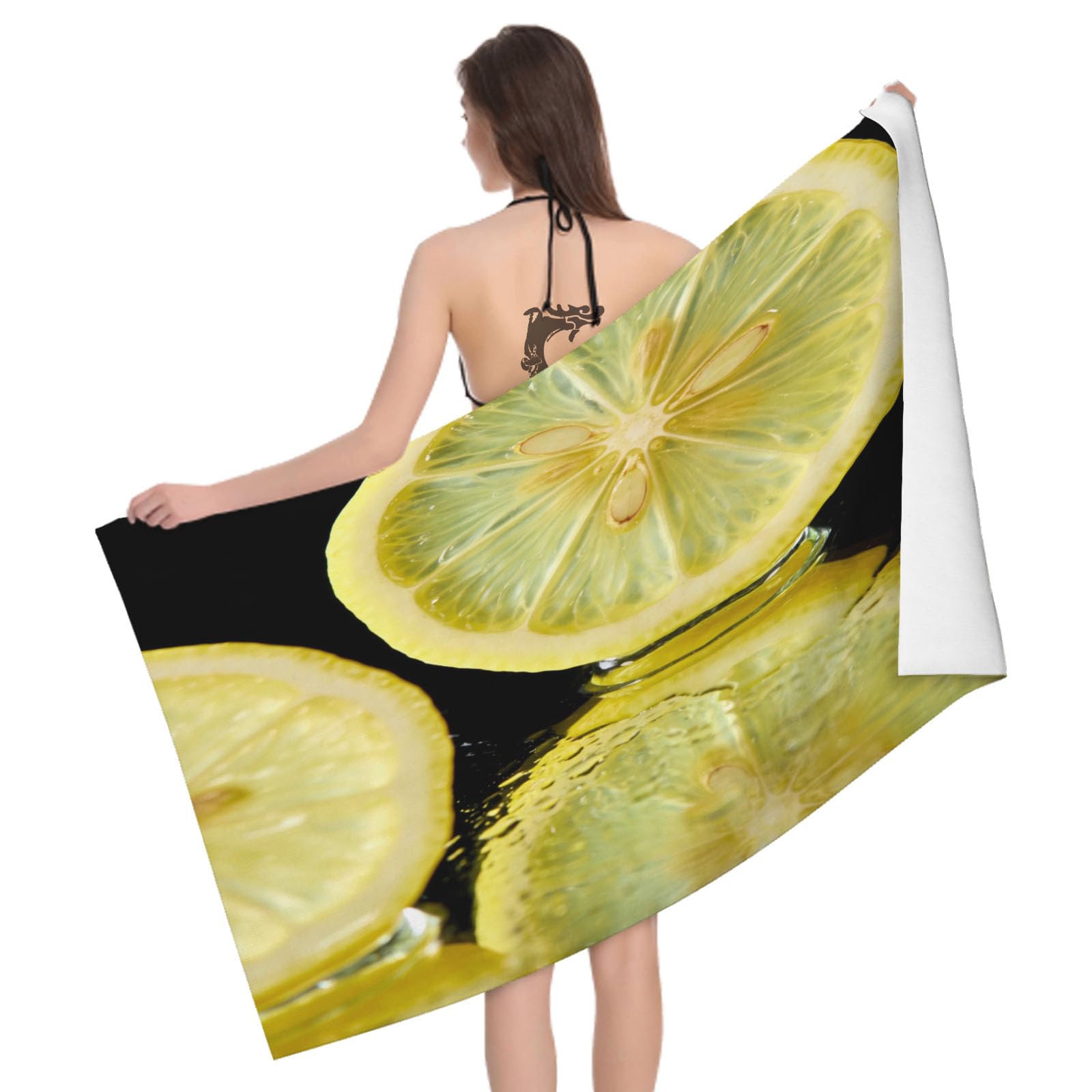 Leichong 3D Lemon Beach Towel Microfiber Soft Quick Dry for Adults, Fruits Bath Towel Lightweight Soft Absorbent for Travel Swimming Pool Sports, 75 x 150 cm