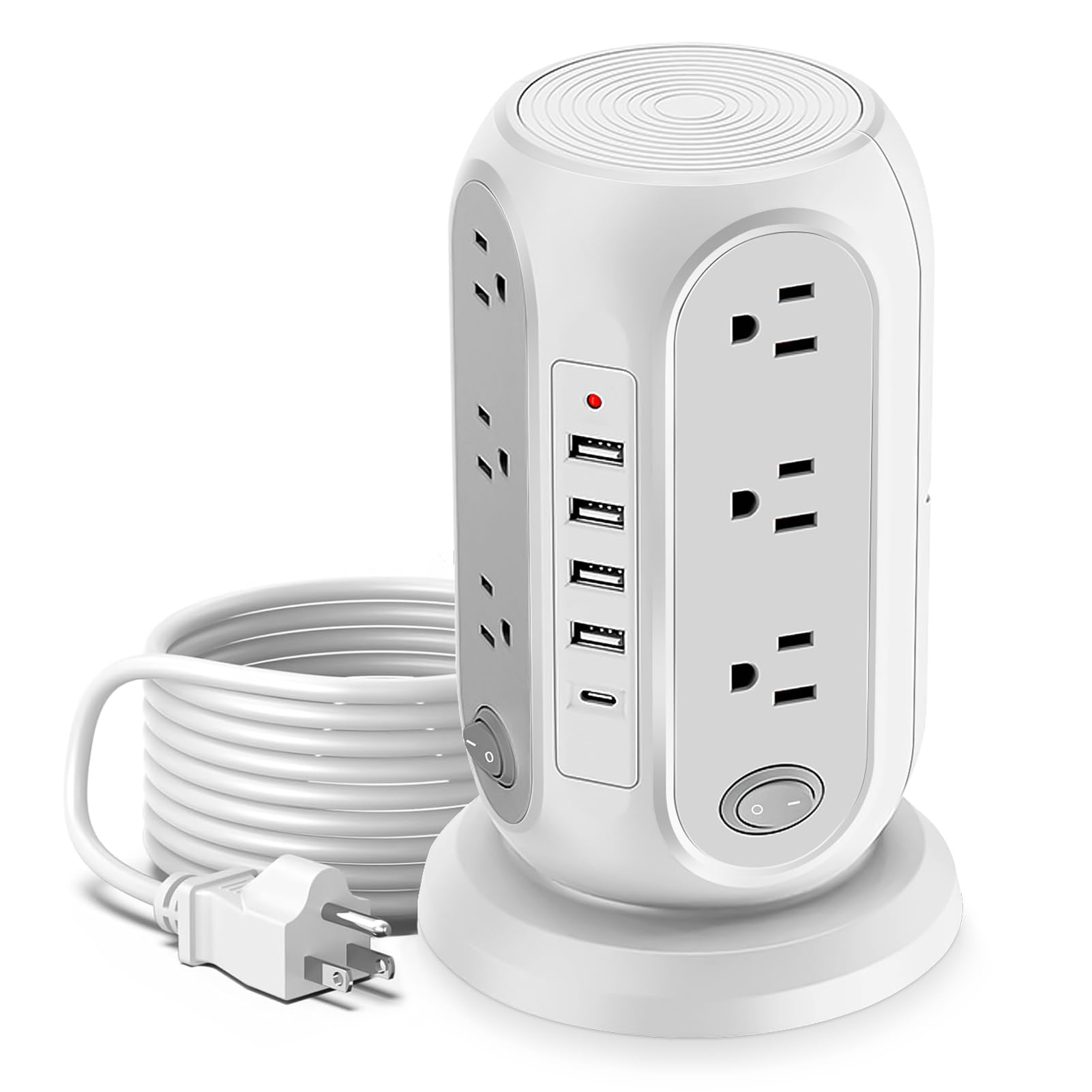 Power Strip Tower, Charging Tower for Multiple Devices, 16.5FT Surge Protector Tower with 12 AC Outlets 5 USB Ports (1 USB C) Overload Protection for