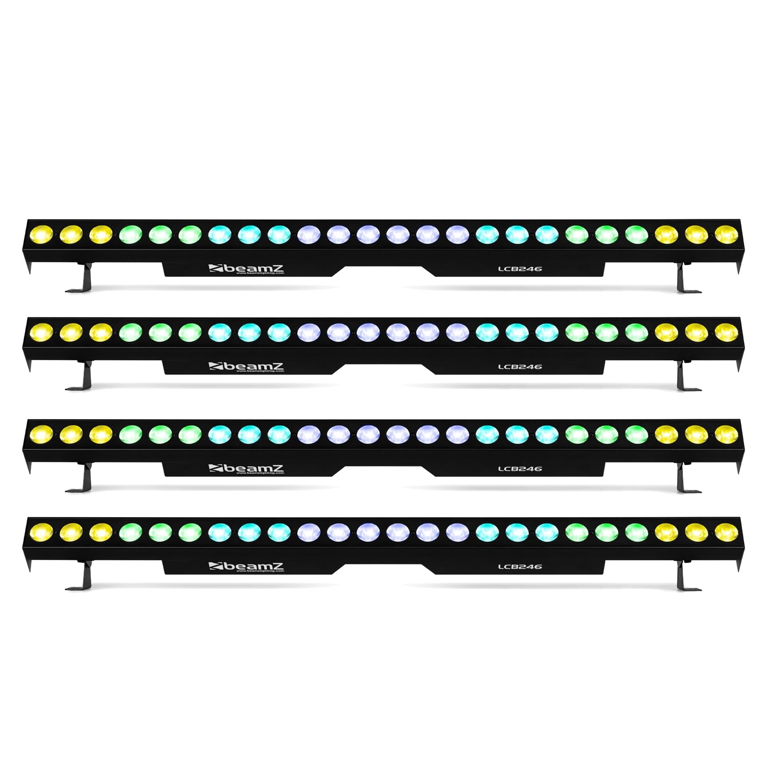 4X Beamz LCB246 Aluminium LED Light Bars, Complete LED Stage Lighting Package, 24x 6W RGBAW-UV, Light Bar System for DJ Uplighting, Venue and Event Lighting, Eye Candy Effects, Daisy-Chained Power