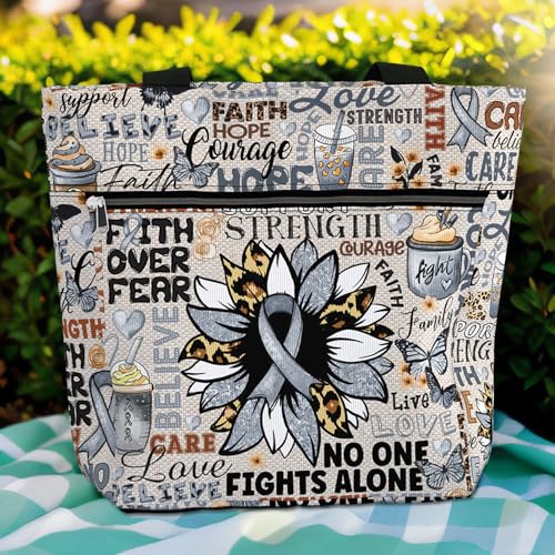Image of 84hoods Large Waterproof Tote Bag with Pockets and Zipper for Work. Aesthetic Grey Ribbon Support Awareness Gift for Women.