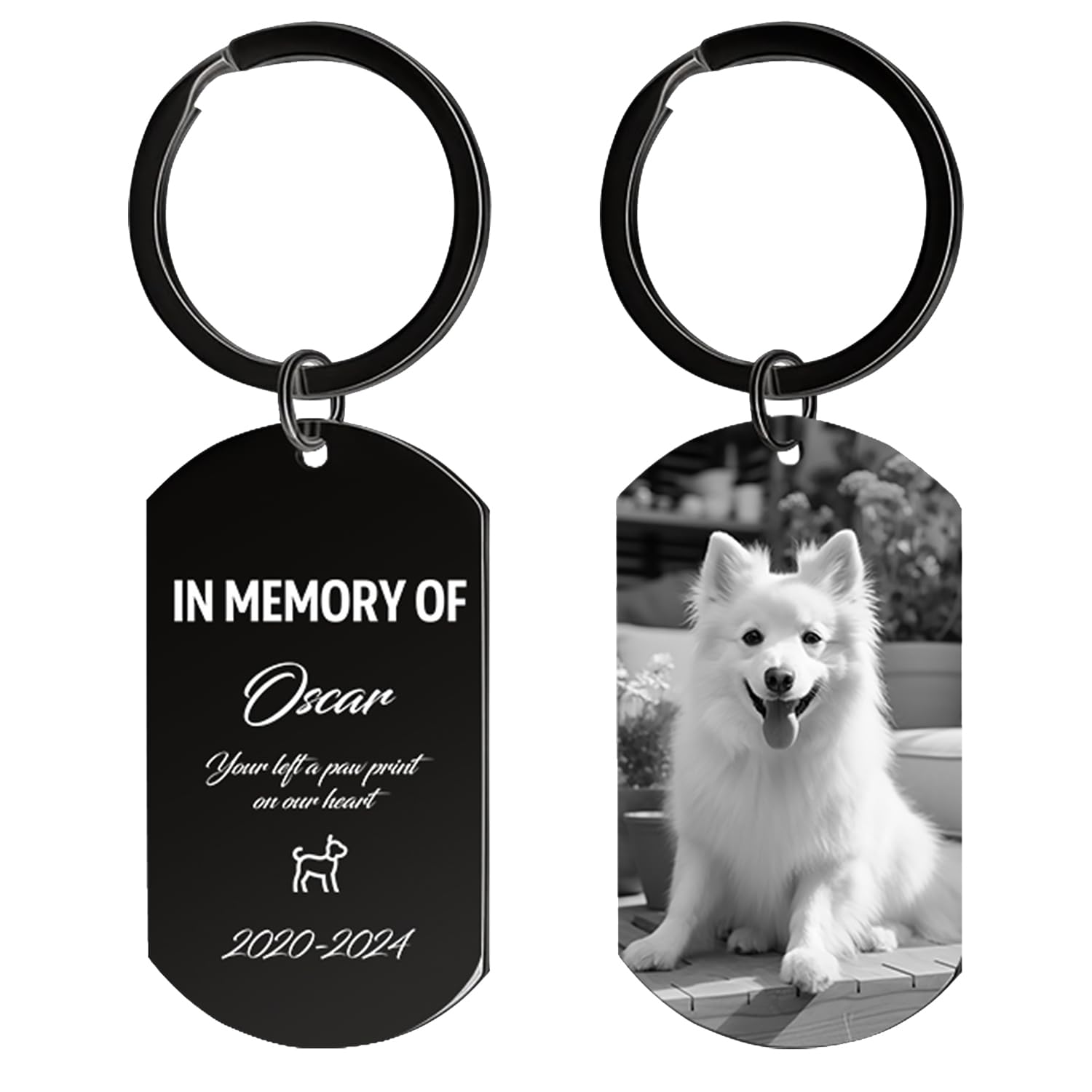 Rainsar Personalised Dog Memorial Gifts & Pet Bereavement Keyring - Double-Sided Photo with Engraving, Sympathy Gift for Loss of a Dog or Cat — image 1
