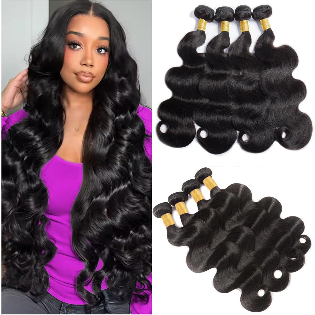 Caplina 16A Human Hair Bundles 16 18 20 22 Inch Body Wave 400g Unprocessed Brazilian Virgin Hair 4 Bundles Deals Human Hair Extensions Quick Weave