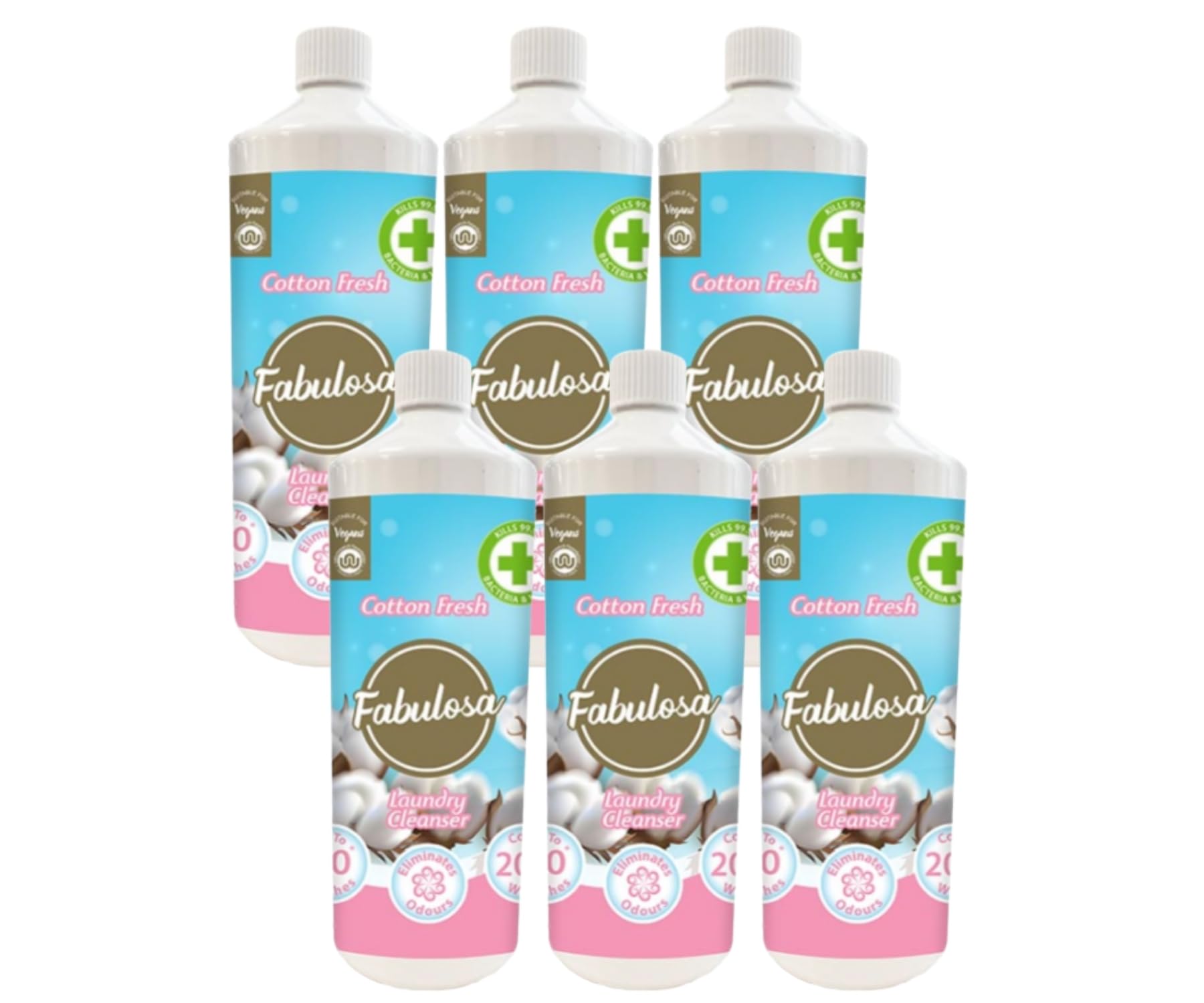 Fabulosa Antibacterial Freshening Laundry Cleanser Washing Disinfectant Liquid, Cotton Fresh, 1L, Pack of 6