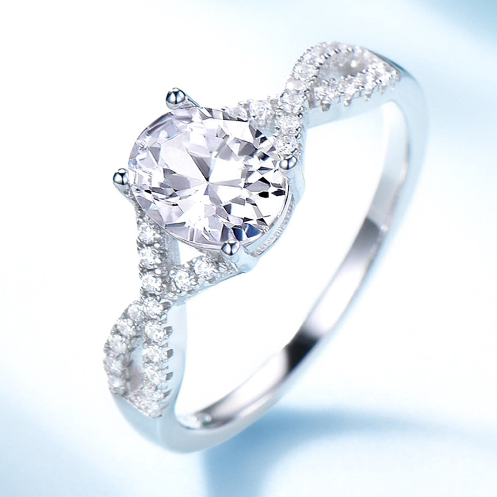WXKAGF Eheringe Verlobung, Ringe aus 925er Sterlingsilber für Damen, einzigartig, elegant, X-Form, ovaler Zirkonia