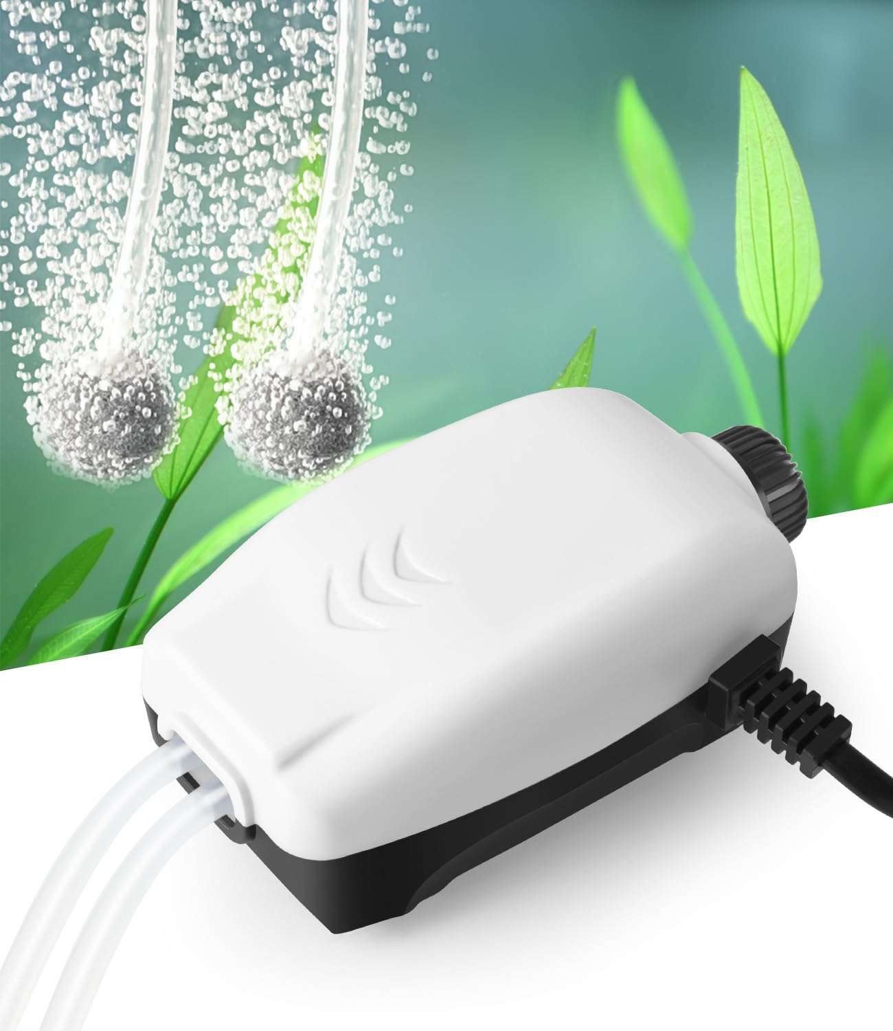 HITOP 2W Nano Whisper Aquarium Air Pump, 57GPH Adjustable Dual Outlet Fish Tank Oxygen Pump, Aquarium Aerator for 1-50 Gallon Fish Tanks