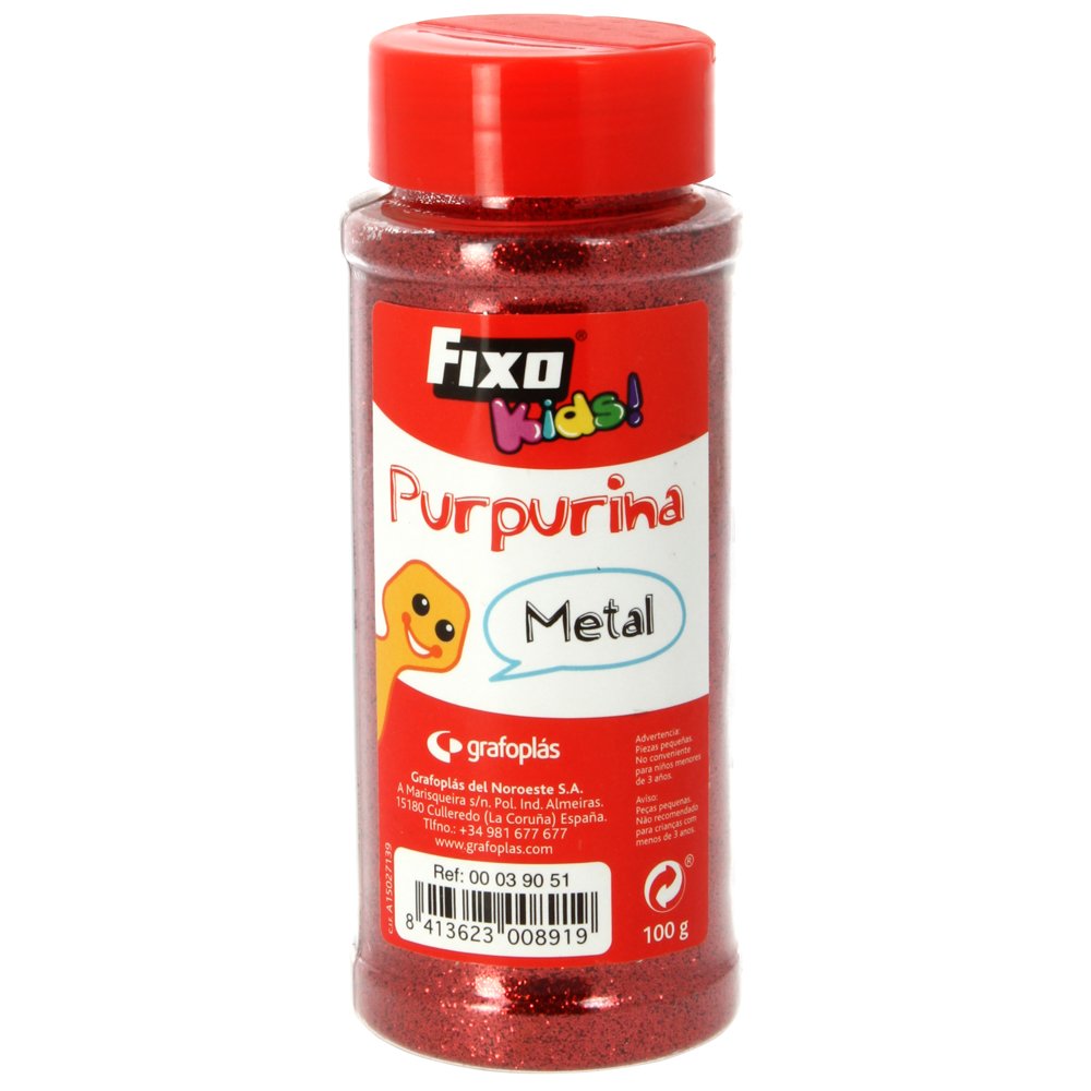 Fixo Kids 39030 - Purpurina para manaulidades roja metalizada. Bote de 100 gramos.