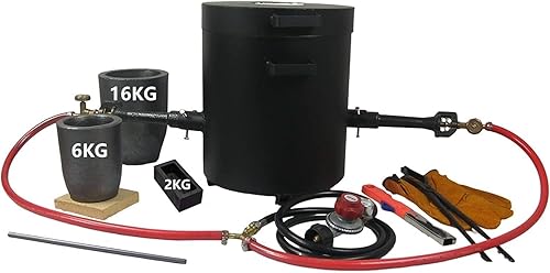 Kit de horno de fundición de propano de gran capacidad de 35.3 lbs, horno de fundición de metal de doble quemador con crisol (35.3 lbs y 13.2 lbs),