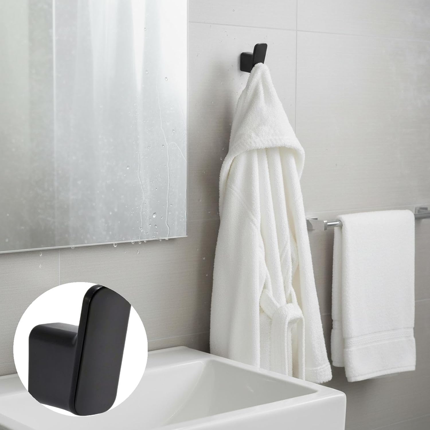 Wall Mounted Clothes Hanger for Bathroom Towel and Robe Organization with No-Drill Installation (1.57×2.17×0.91in)