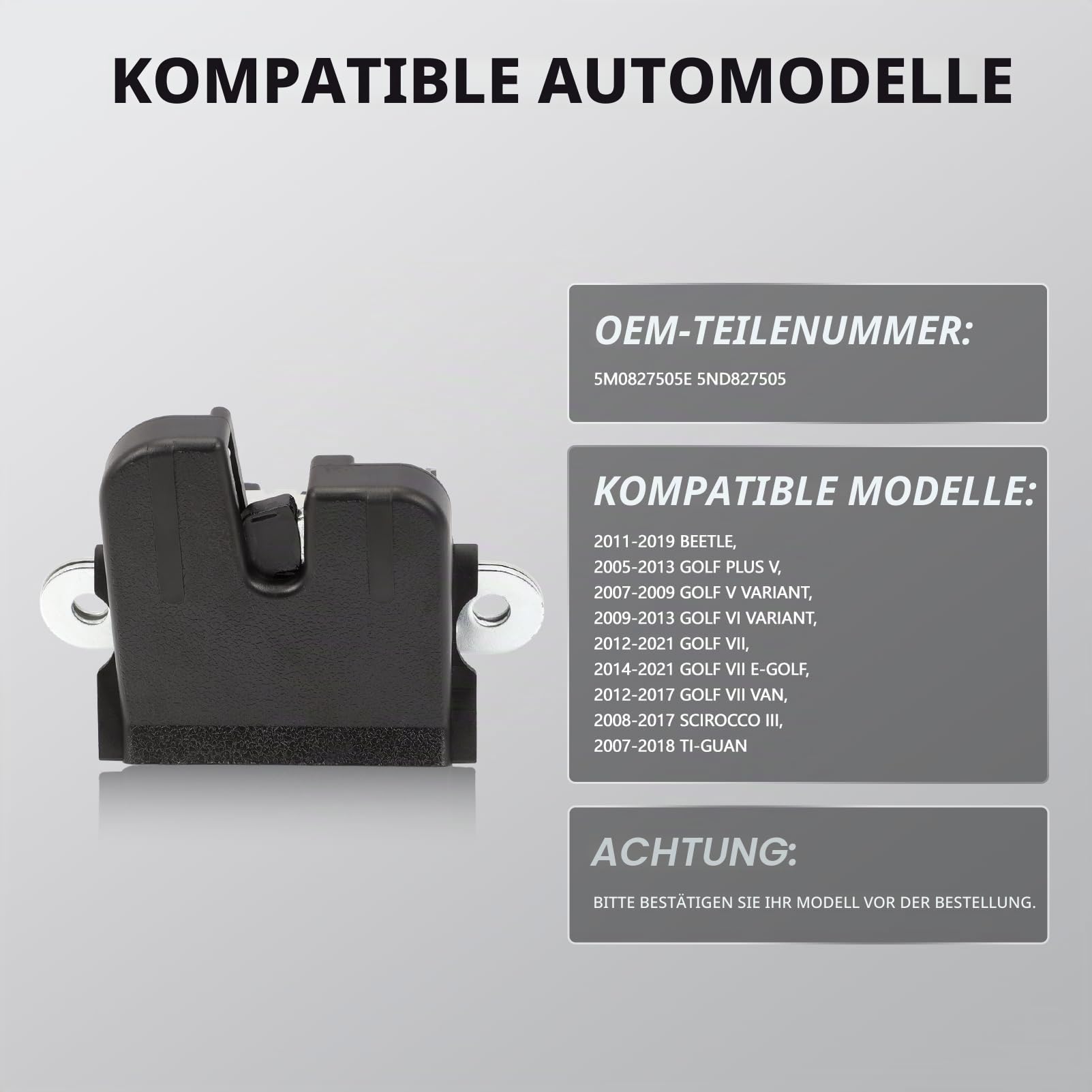 Heckklappenschloss Kofferraum Verriegelung Heckklappe Türschloss 5M0827505E für ALTEA LEON IBIZA TOLEDO GOLF MK5 MK6 TIGUAN 1K6827505E