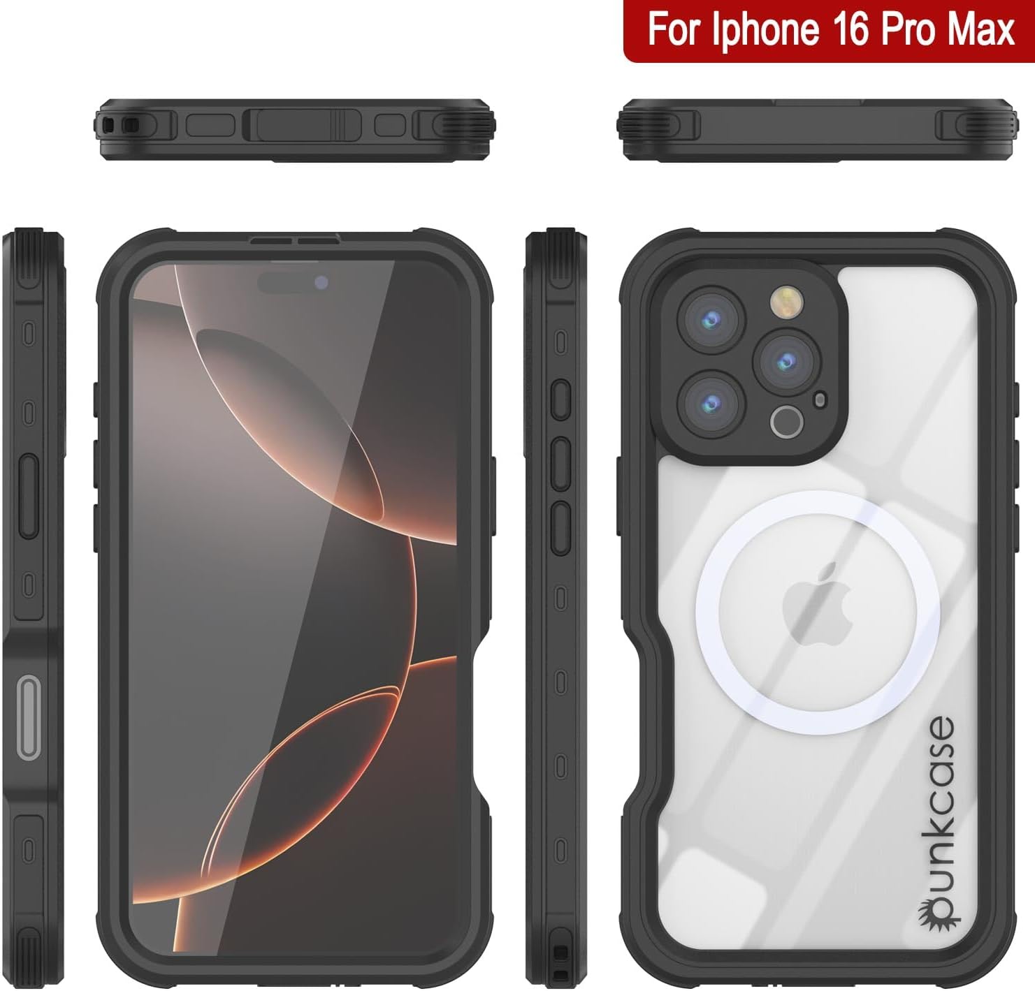Punkcase for iPhone 16 Pro Max Waterproof Case [StudStar Series] [Slim Fit] [IP68 Certified] [Shockproof] [Dirtproof] [Snowproof] 360 Full Body Armor Cover for iPhone 16 Pro Max (6.9") (2024) [Black]