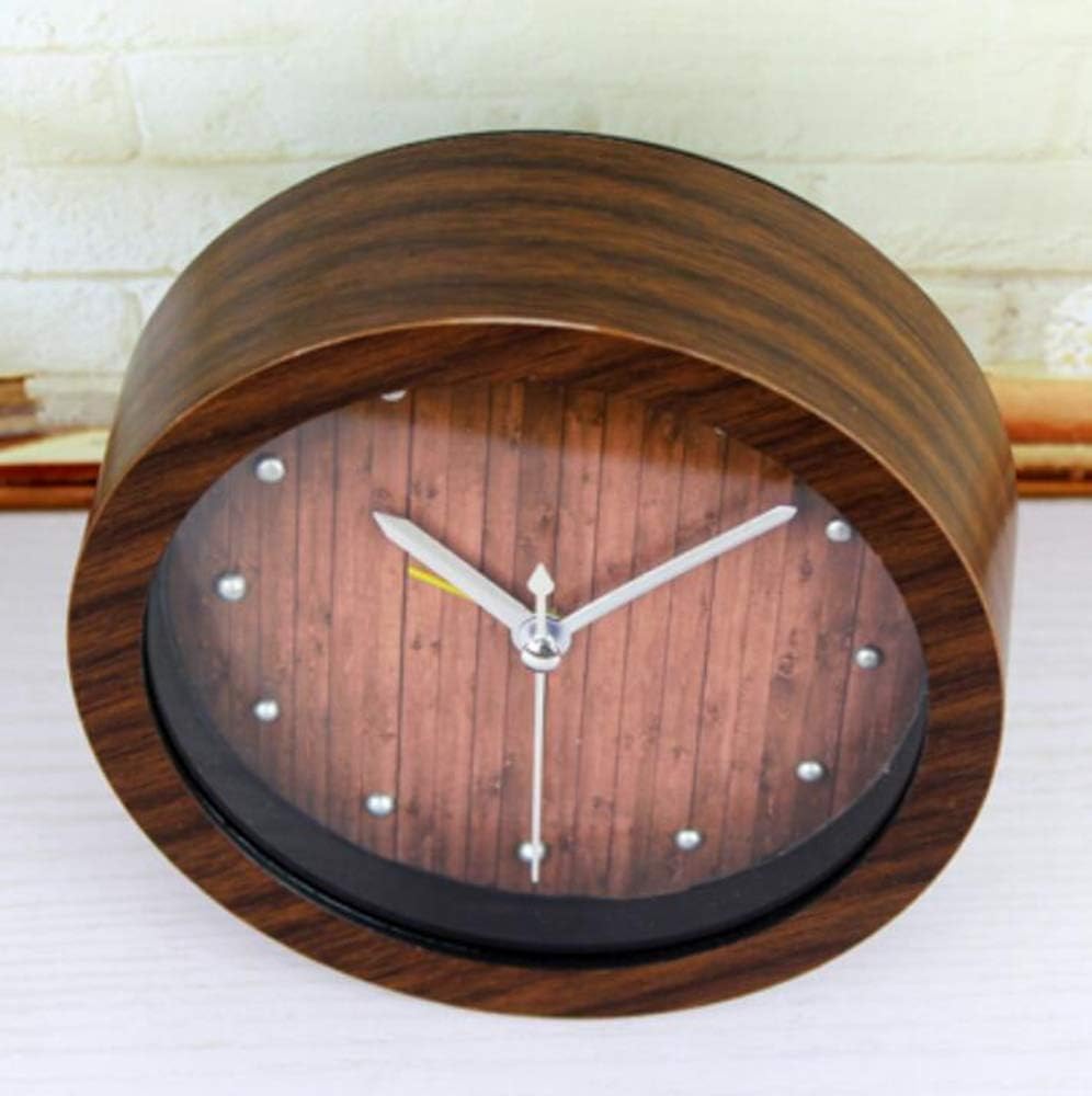 Mantel Clock Retro 3D Solid Metal Wooden Watch Home Creative Bedroom Bedside Desktop Clock 12x12cm