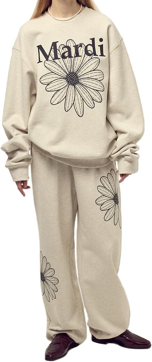 Women's Oversized FlowerMardi Sweatshirt - 100% Cotton Crewneck Pullover