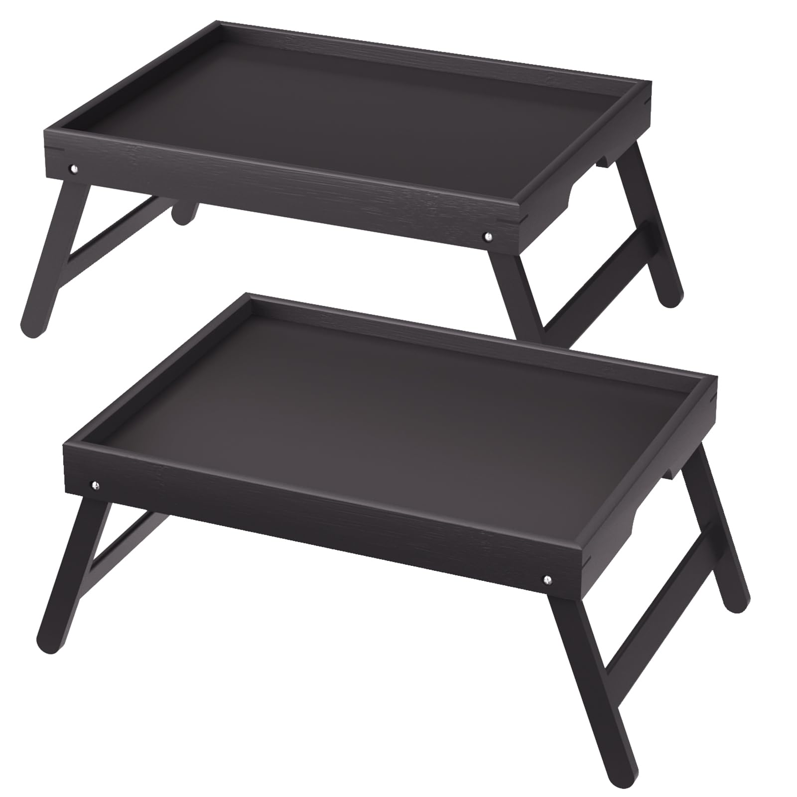 Danfoxer 2pc Bamboo Bed Tray Table,Folding Legs Serving TrayοΌBlcakοΌ
