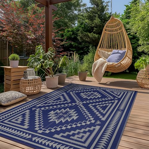 Image of GENIMO Outdoor Rug, Waterproof Plastic Rugs for Patio, 6'x9' Dusty Blue