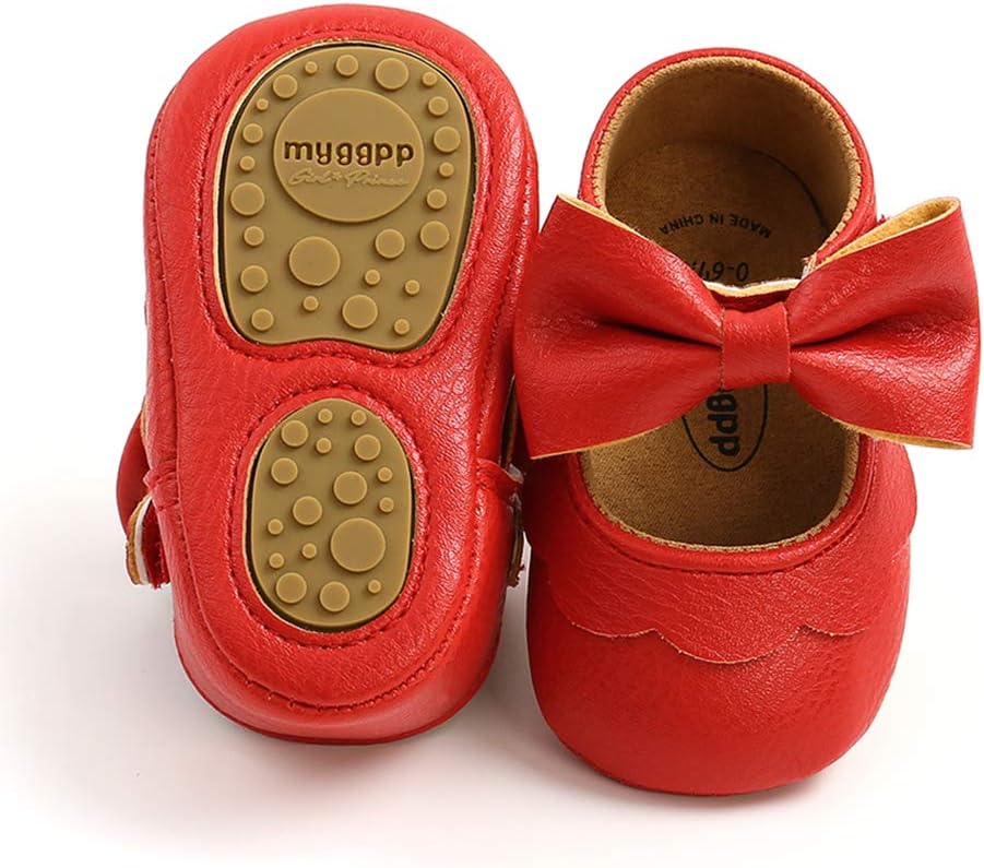 RVROVICBaby Girls Shoes Soft Sole Mary Jane Flats Princess Dresses Shoes PU Cute Bow Prewalker